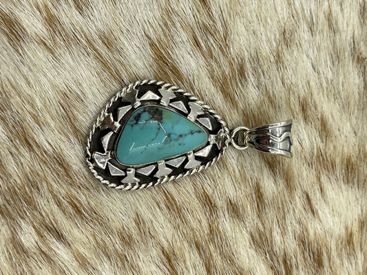 Silver Overlay and Turquoise Triangle Pendant with a 8mm Bale by Charlene Yazzie, Navajo
