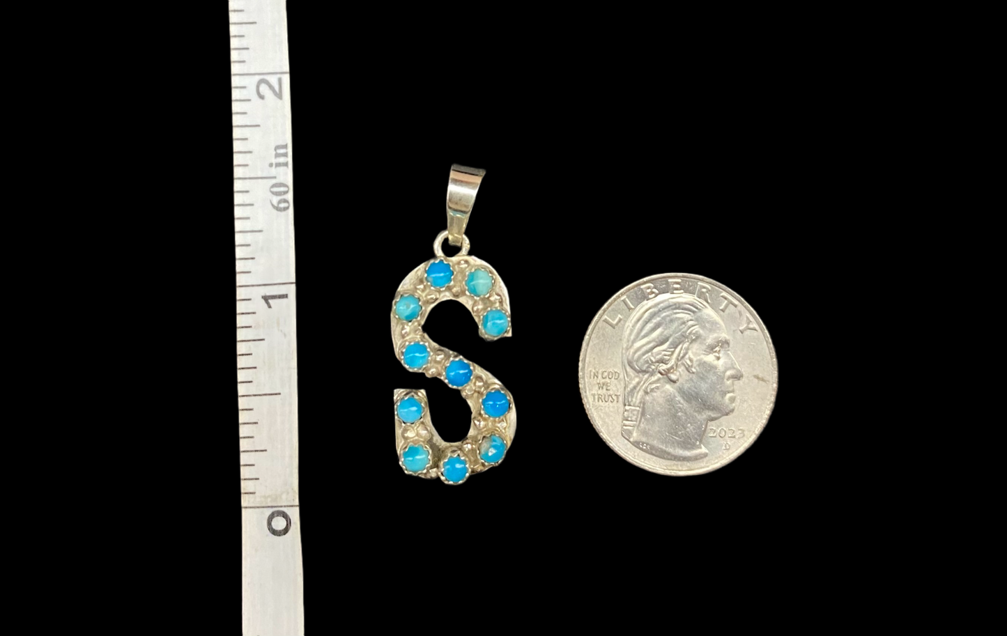 "S" Turquoise Pendant by Scott Skeets, Navajo