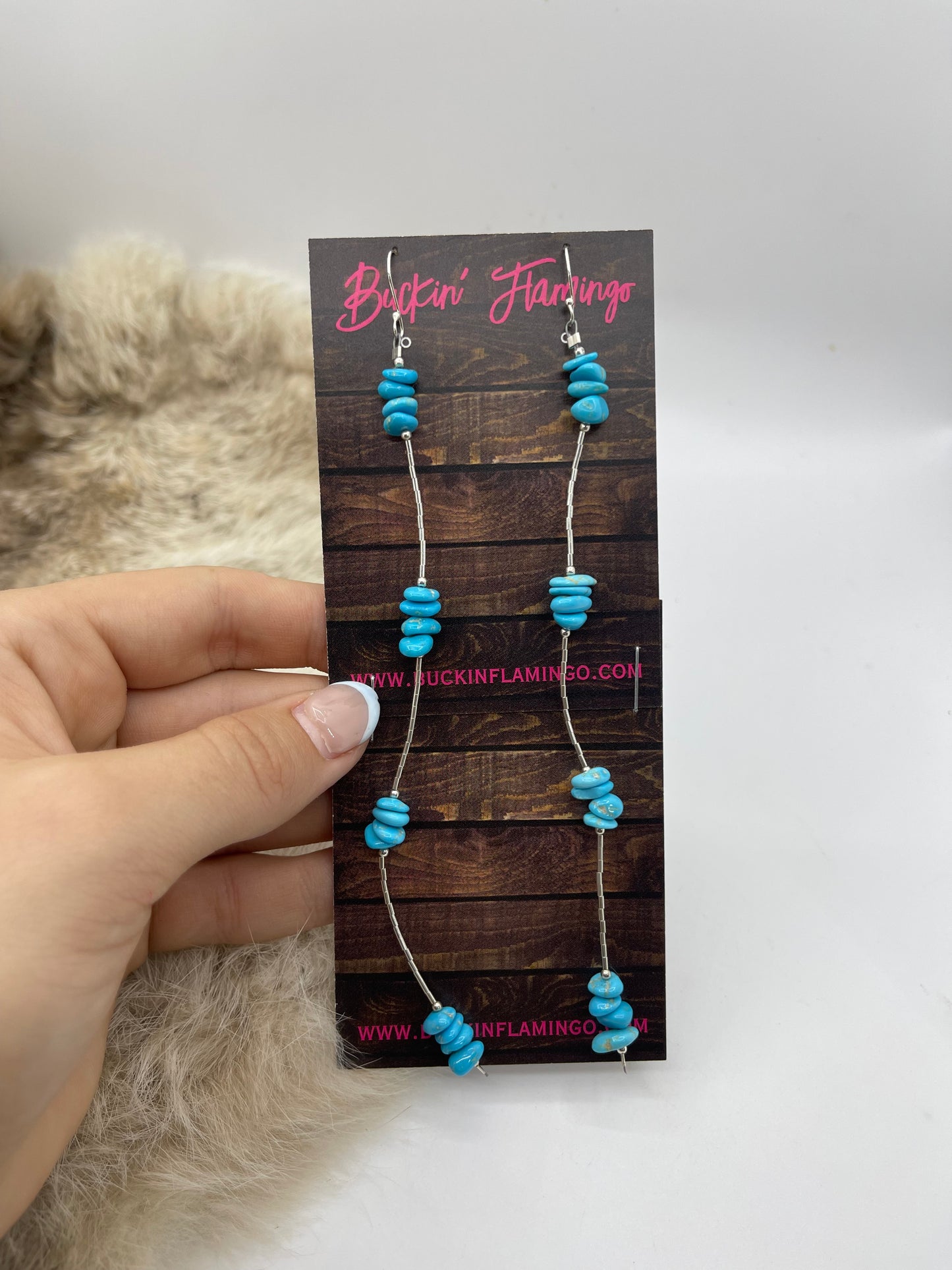 5.5" Hubei Turquoise Dangle Earrings on Liquid Silver