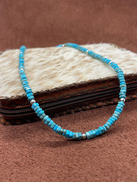 17" Square Turquoise with 4mm Silver Beaded Necklace