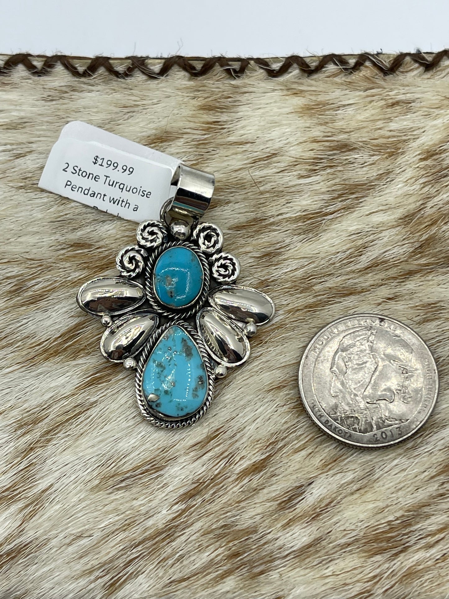 2 Stone Turquoise Pendant with a 7.3mm Bale by Gwendolyn Burnside, Navajo