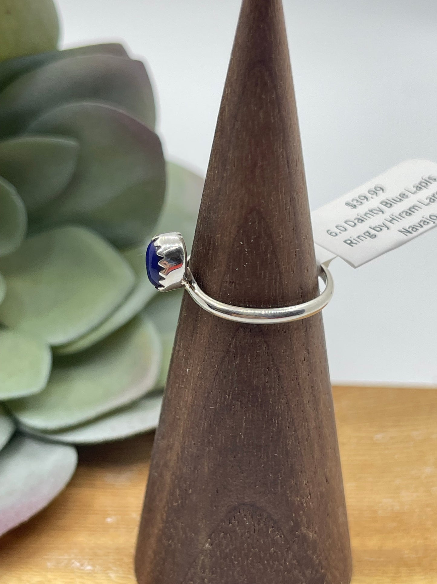 7.0 Dainty Blue Lapis Ring by Hiram Largo, Navajo