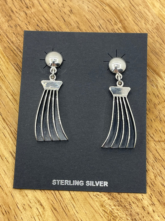 Sterling Silver Fan Post Dangle Earrings by James Bahe, Navajo