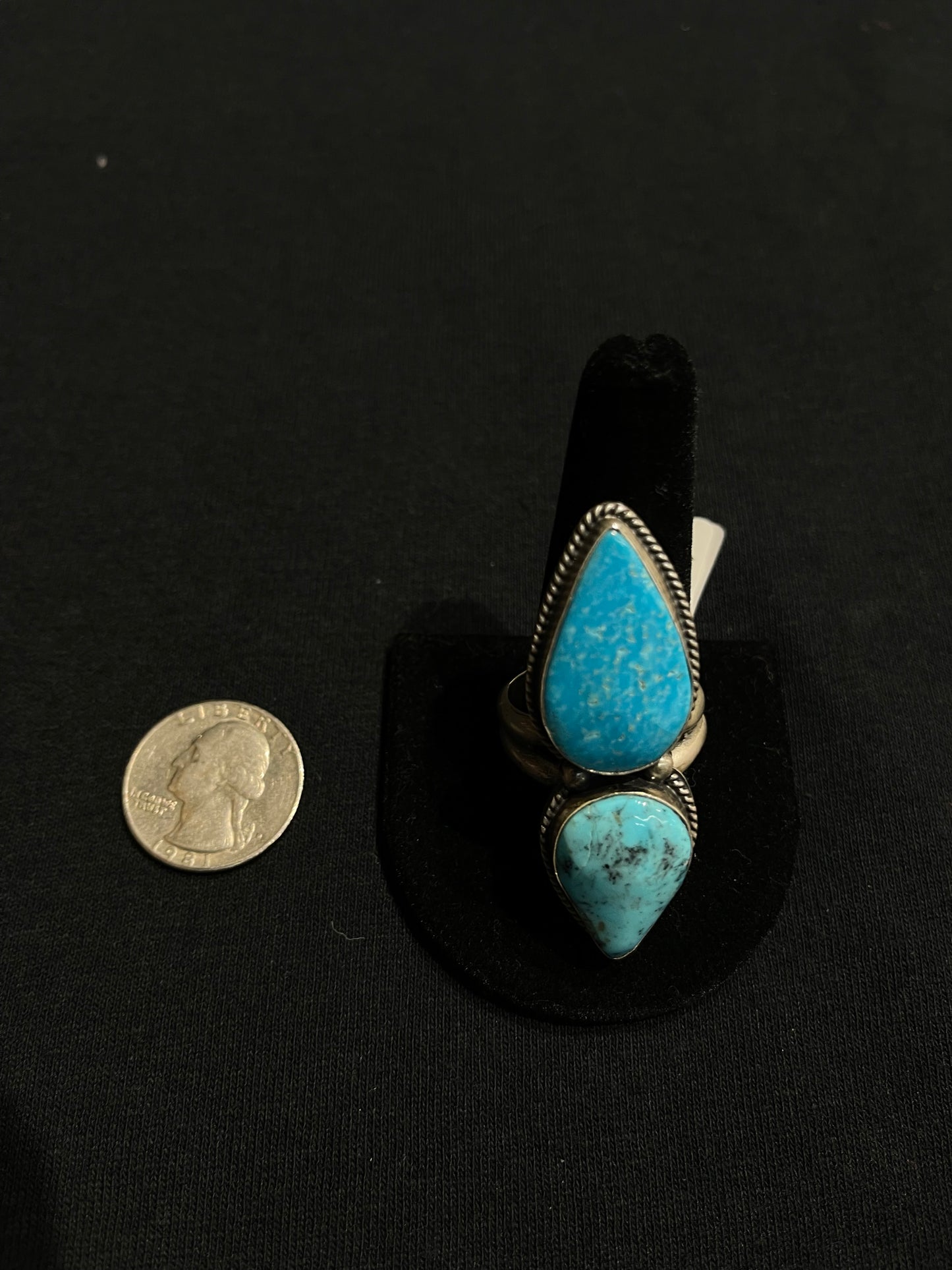 12.0 2 Stone Kingman Turquoise Ring by John Nelson, Navajo