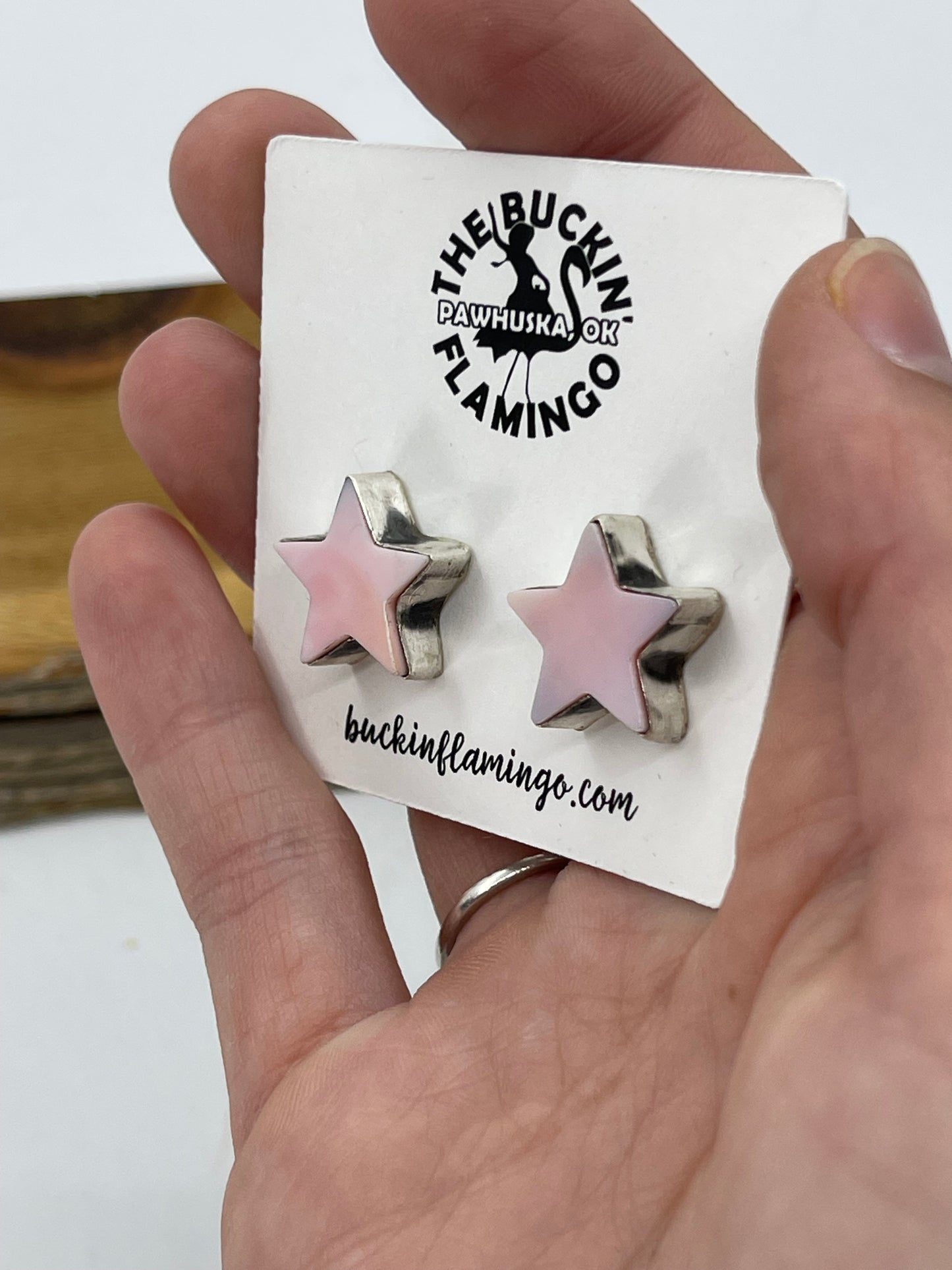 LOT 55 1/4 Pink Conch Shell Star Post Earrings by Johnny Dixon, Navajo