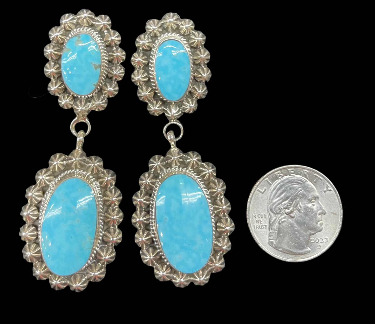 Kingman Turquoise Post Dangles by Running Bear, Navajo