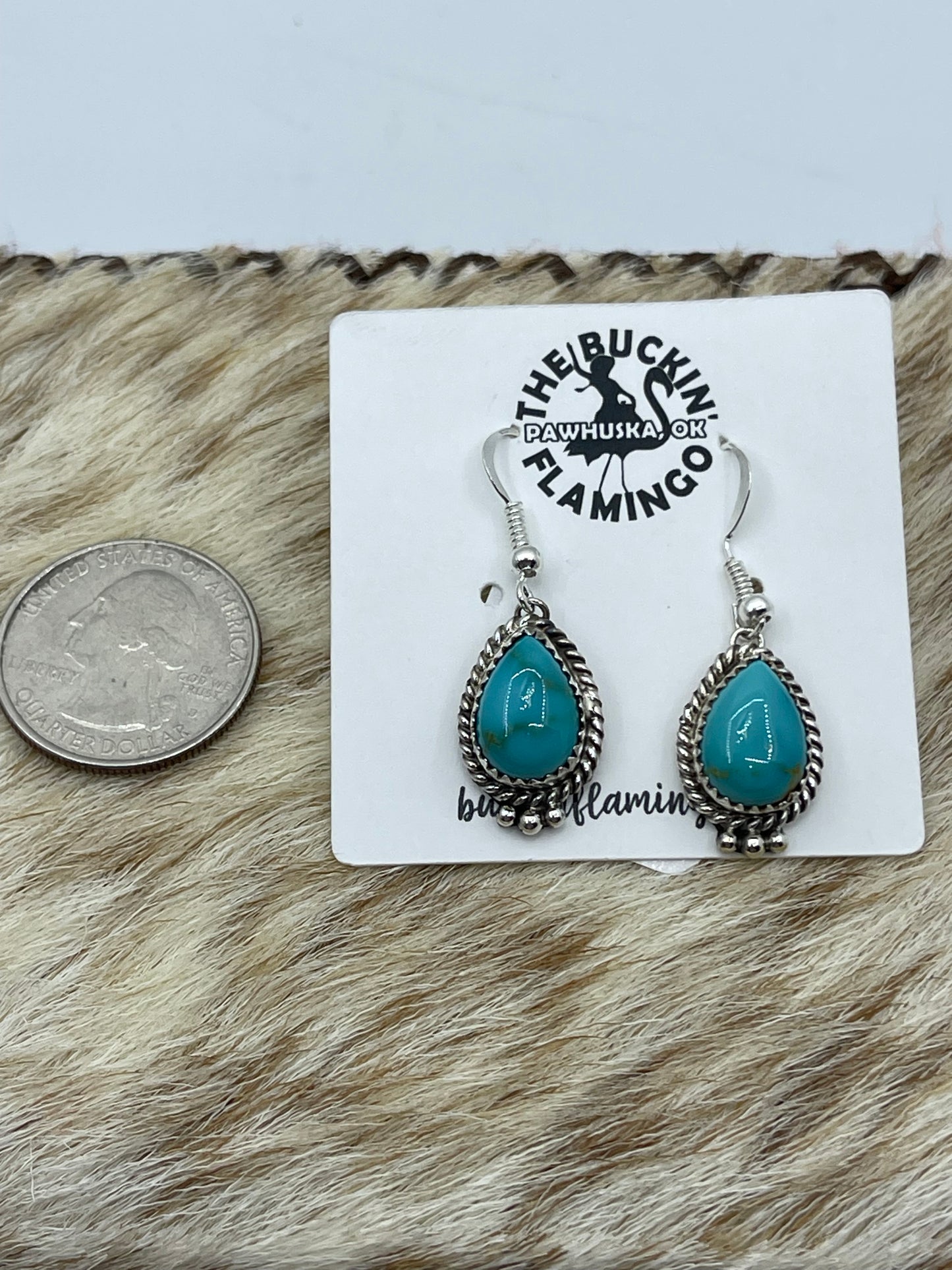Kingman Turquoise Teardrop Dangle Earrings by Trish Largo, Navajo