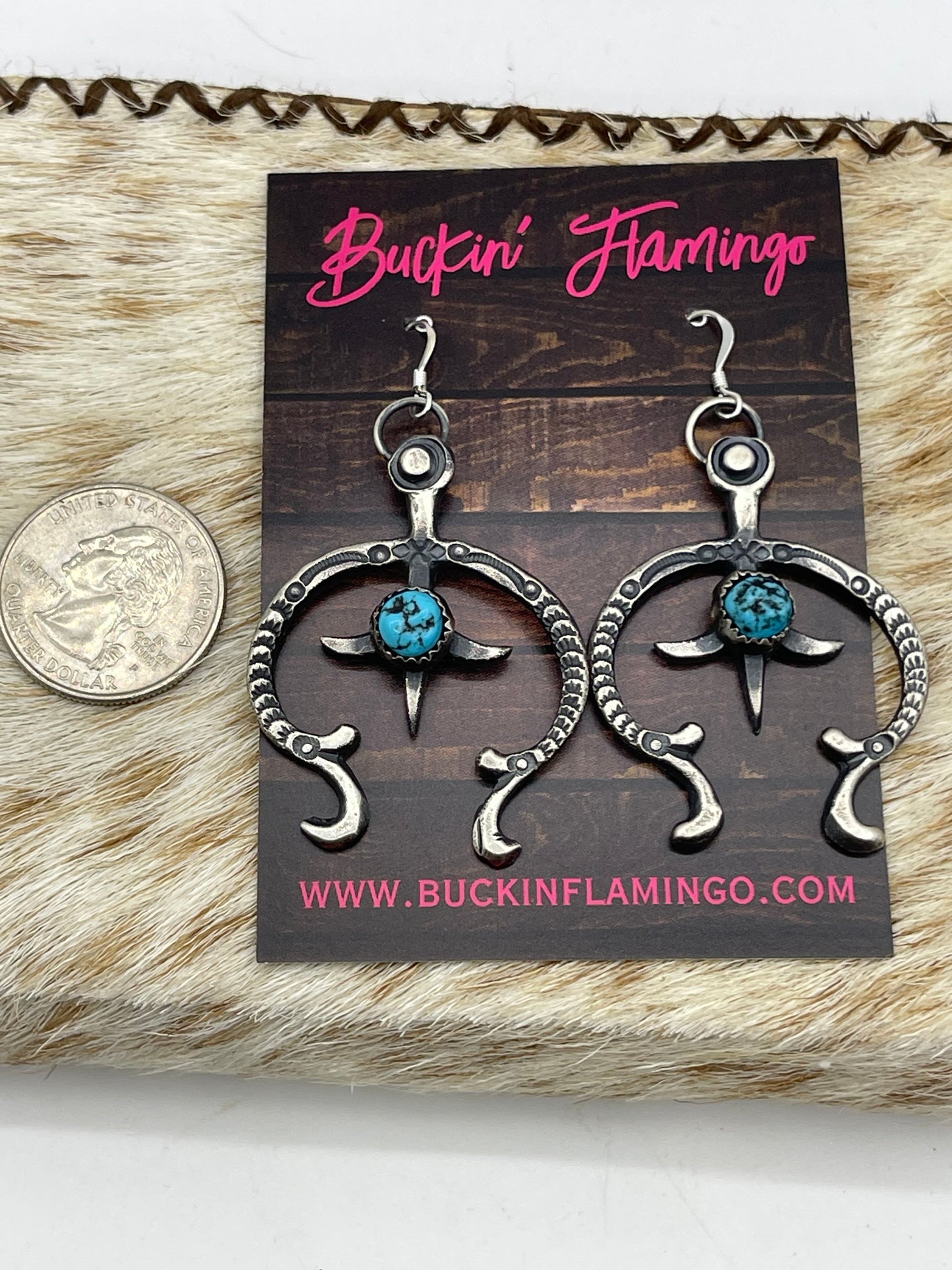 Tufa Cast Naja Turquoise Dangle Earrings by Eva and Linberg Billah, Navajo