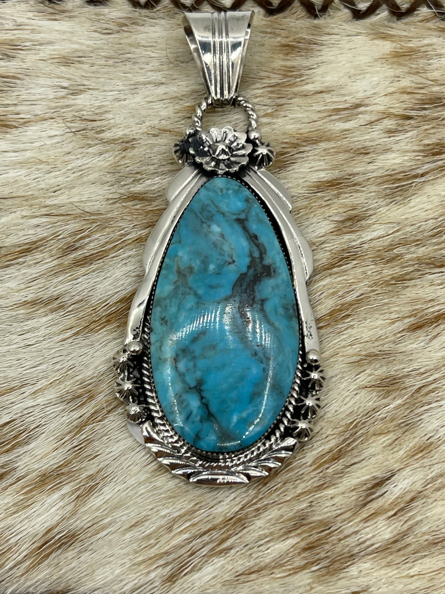 Kingman Turquoise Teardrop Pendant with a 4.8mm Bale by Rose Lee, Navajo