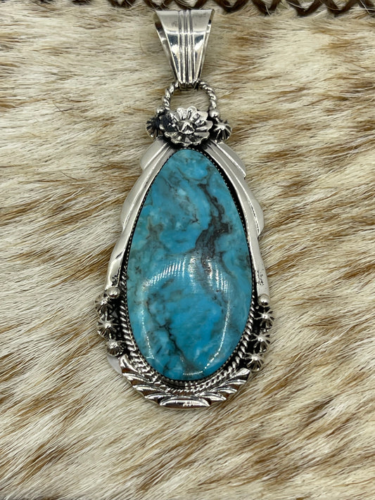 Kingman Turquoise Teardrop Pendant with a 4.8mm Bale by Rose Lee, Navajo