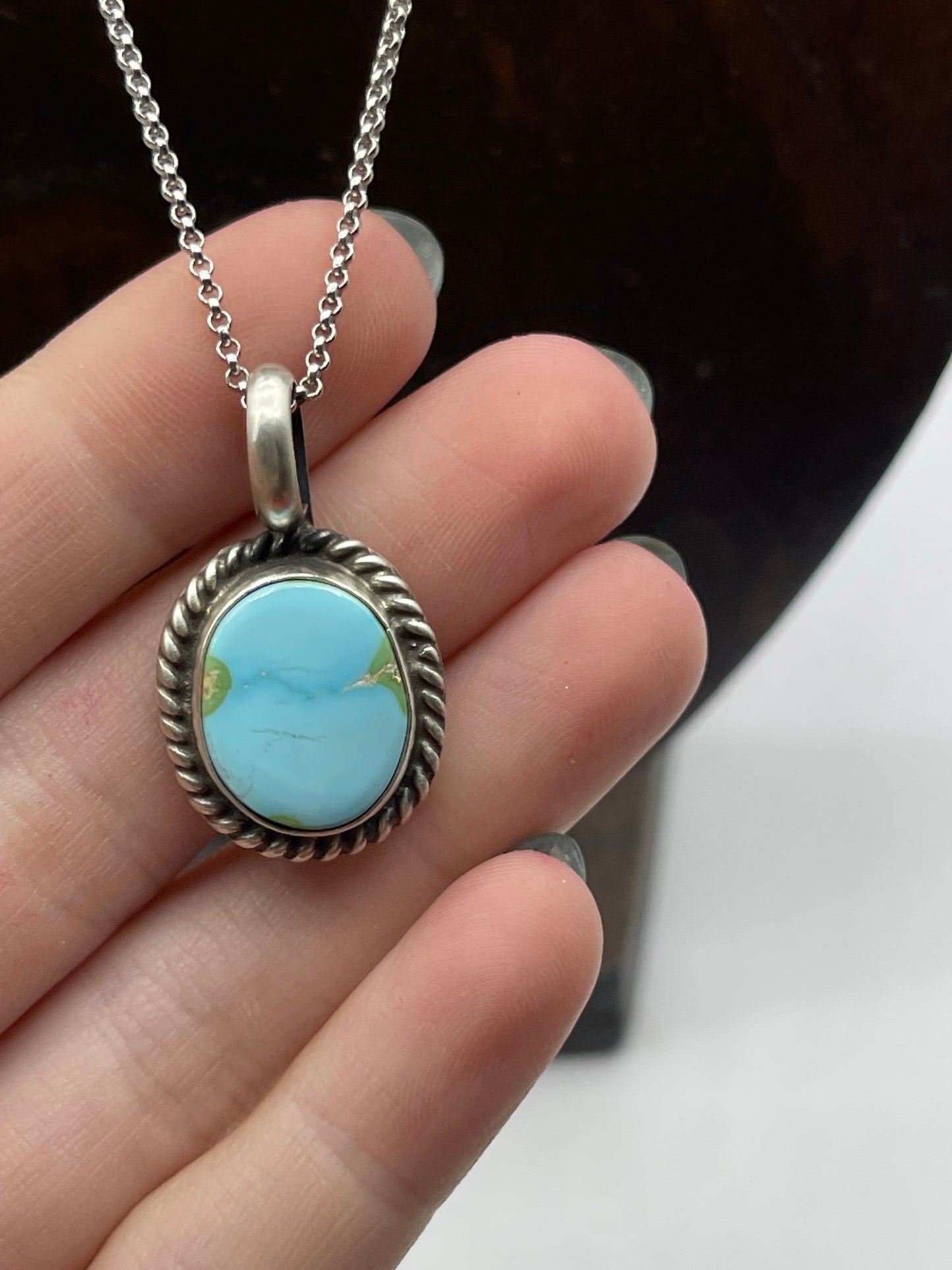 18" Sonoran Gold Turquoise Oval Necklace by Judith Dixon, Navajo