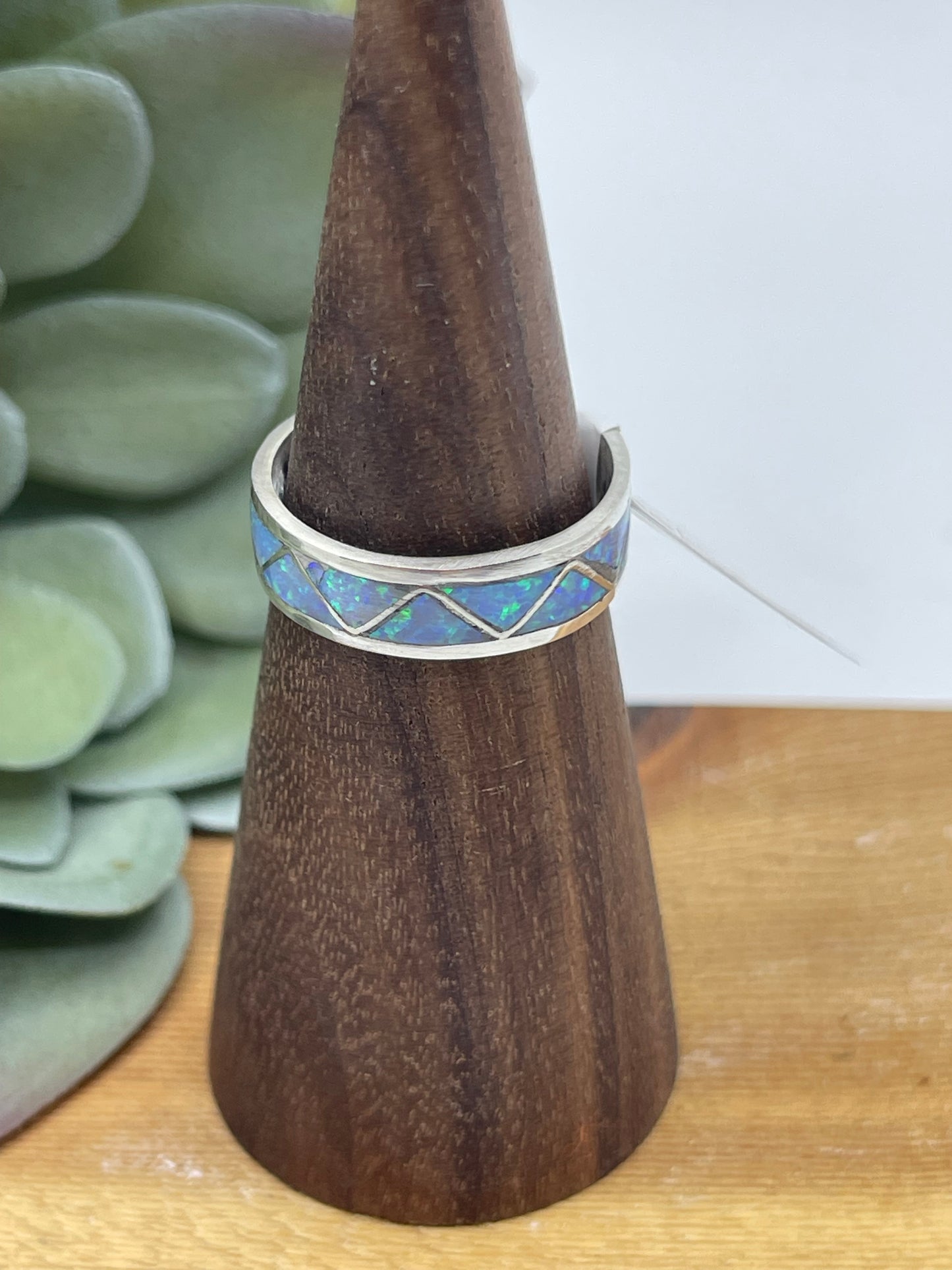 7.5 Inlay Opal Zig Zag Ring by Roger Morgan, Navajo
