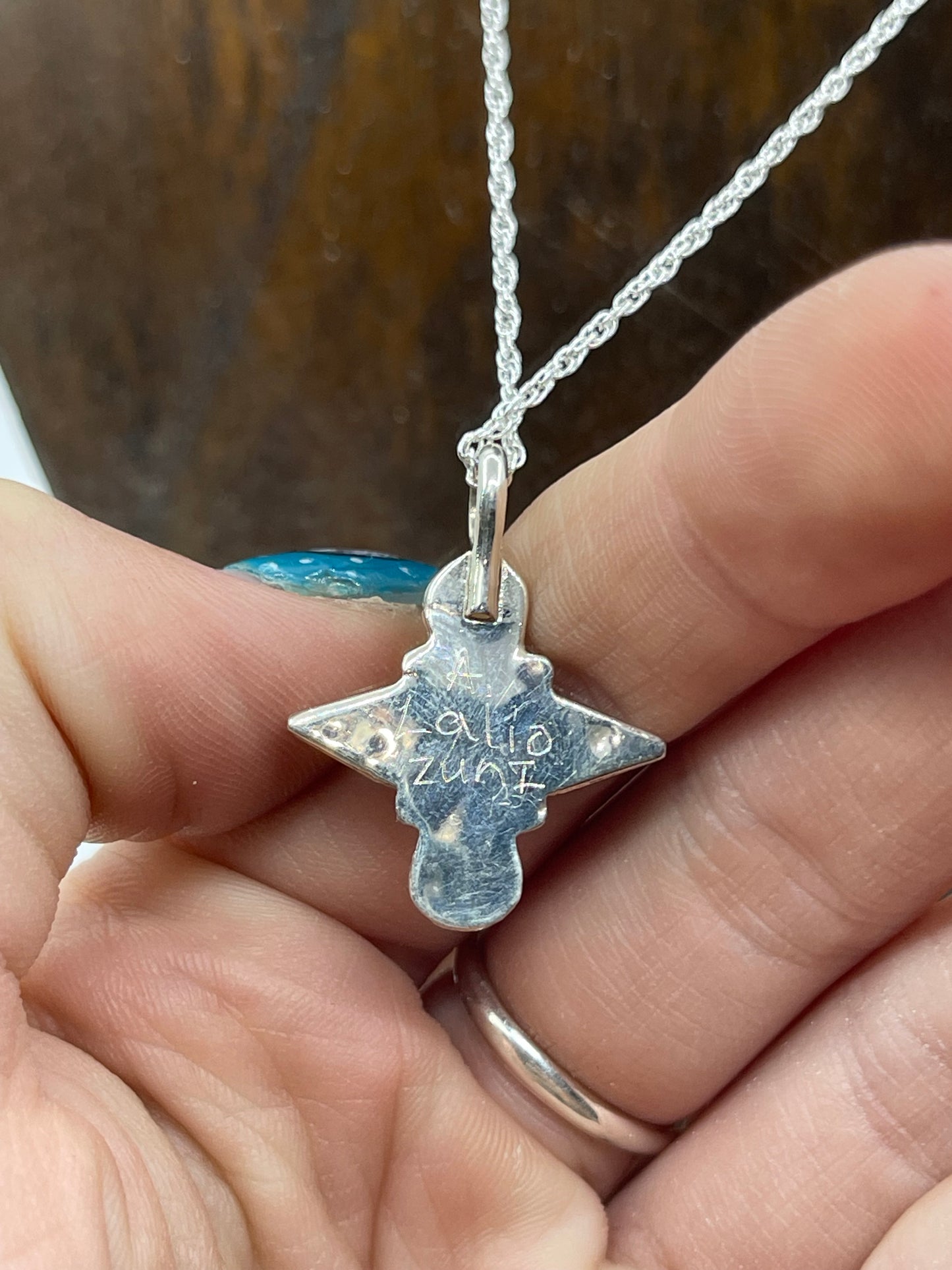 16" 4 Stone Blue Opal Necklace by Alvinia Lalio, Zuni