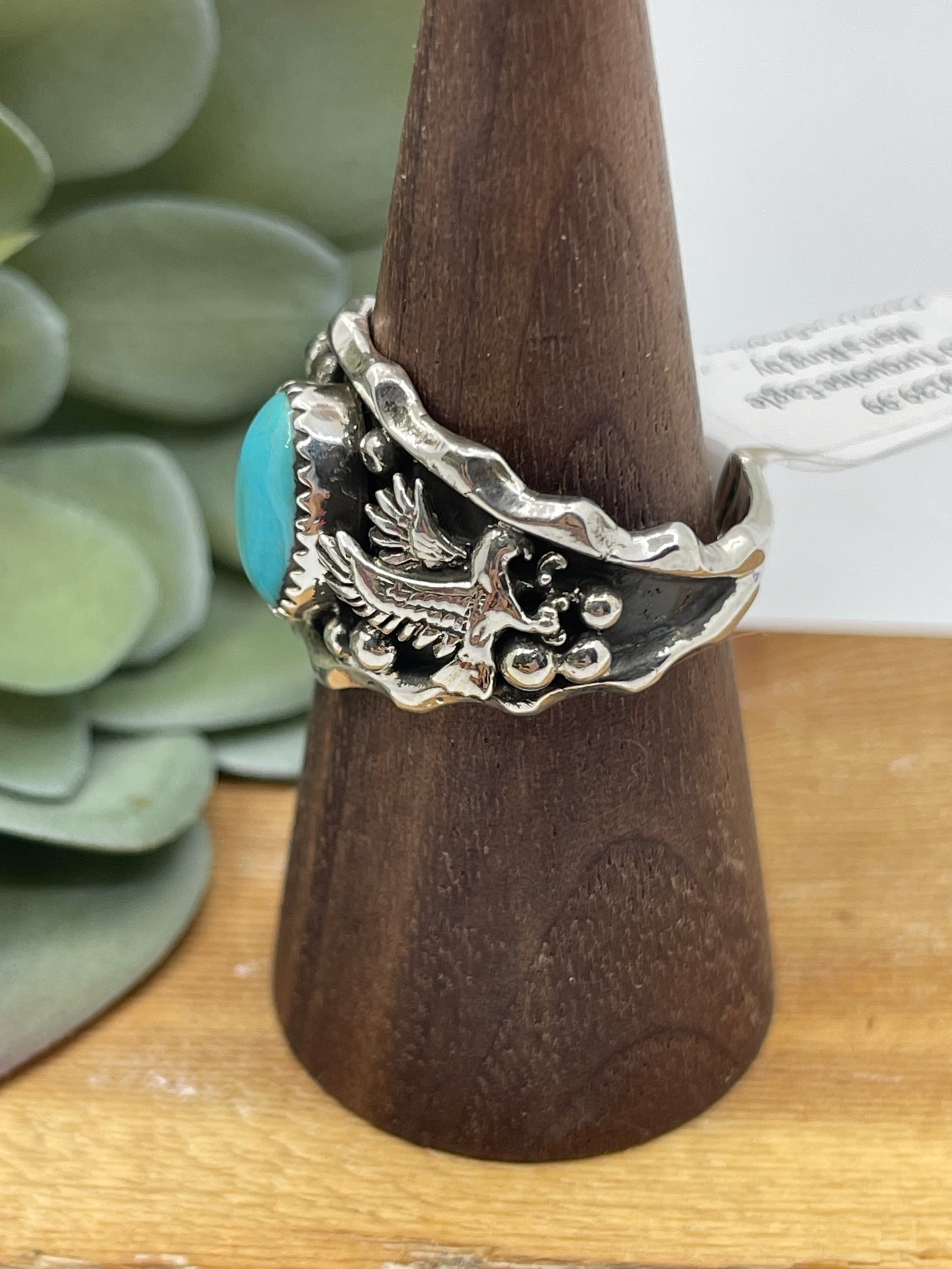 11.0 Turquoise Eagle Men's Ring by Genevieve Francisco, Navajo
