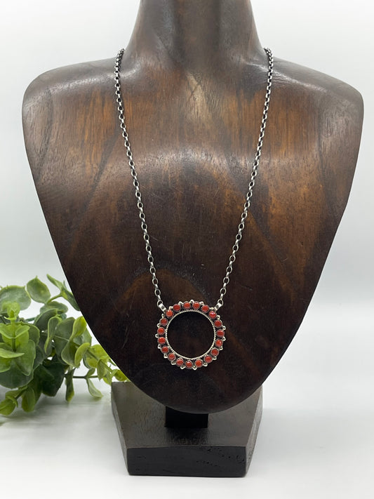 17" Red Coral Necklace by Phyllis Laati, Zuni