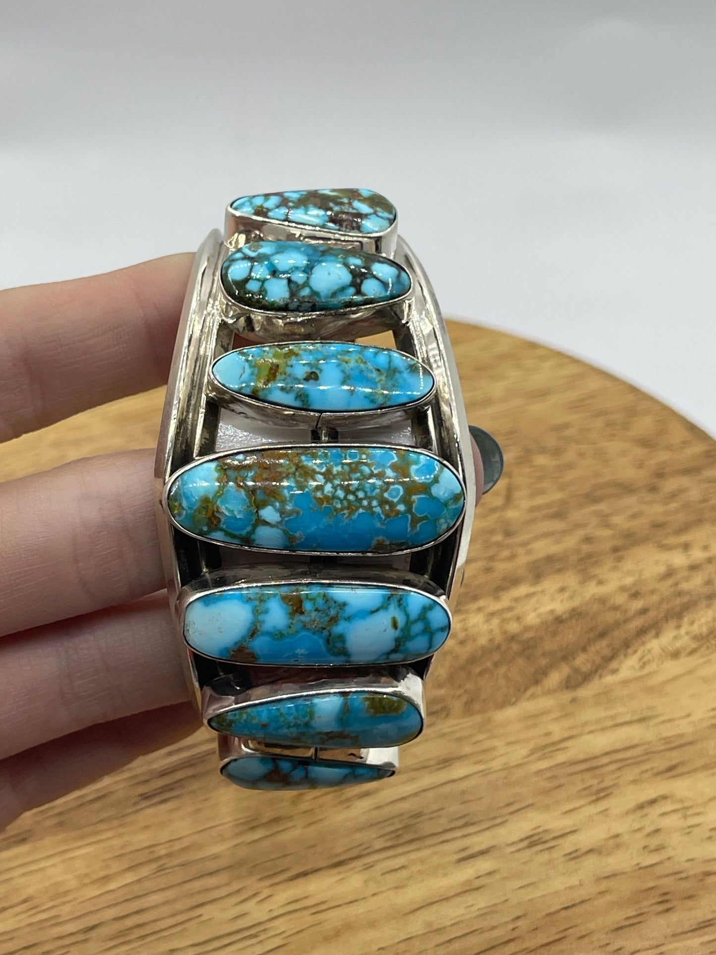 6 3/4" 7 Stone High End Kingman Turquoise Cuff by Melvin Jones, Navajo