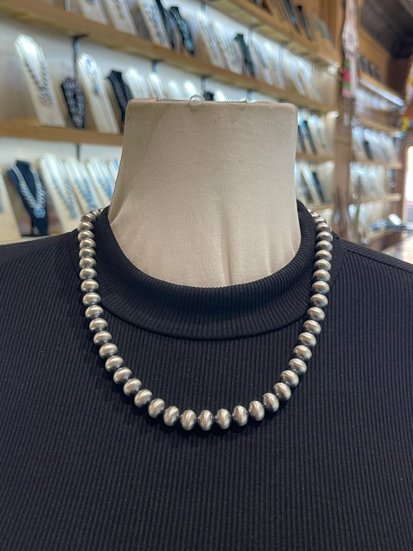 21" 9.5mm Handmade Navajo Pearls by Bryannen Halwood, Navajo