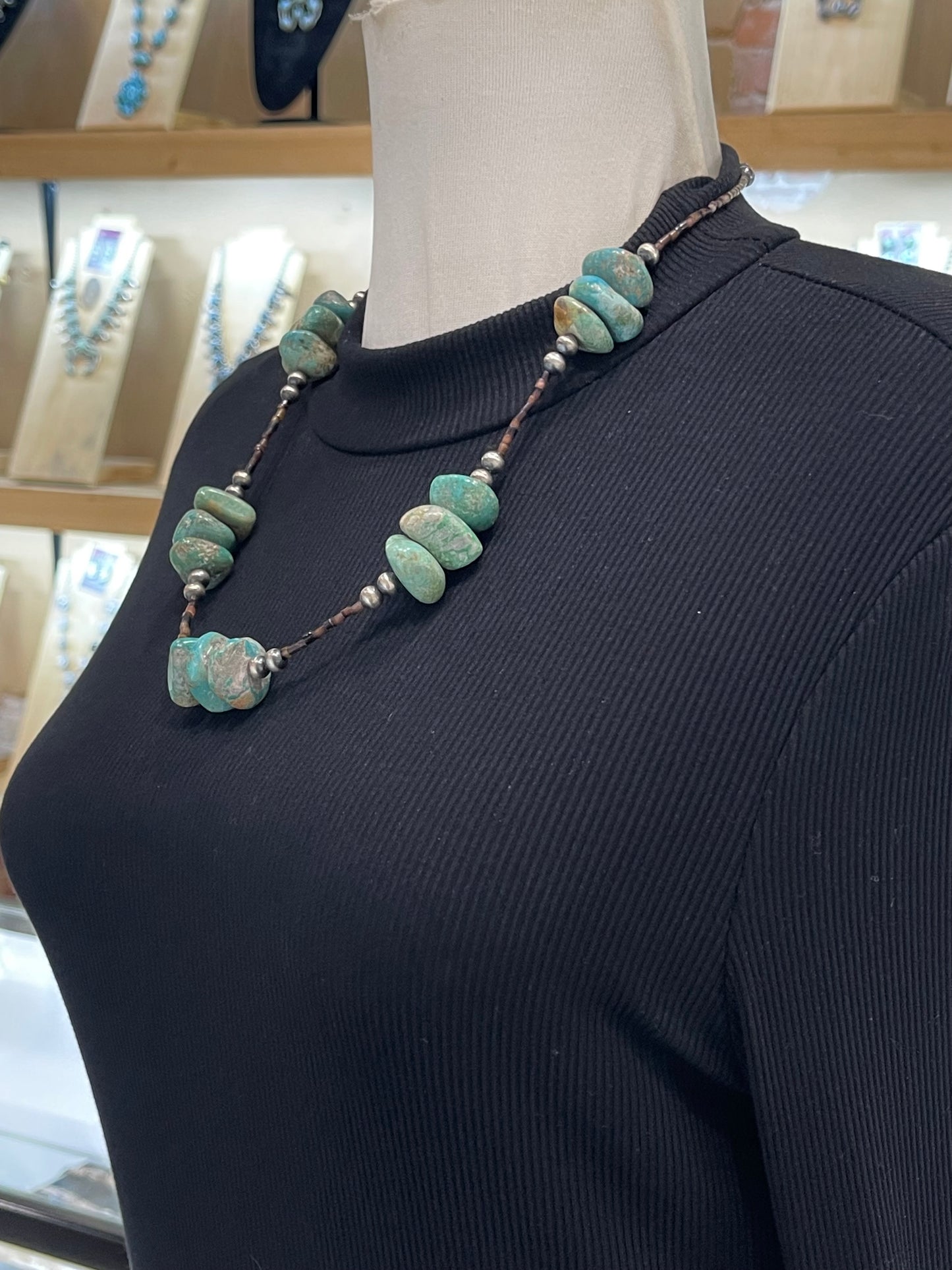 24” Brown Pin Shell with Turquoise & Navajo Style Pearls by Tommy Nolcott, Navajo