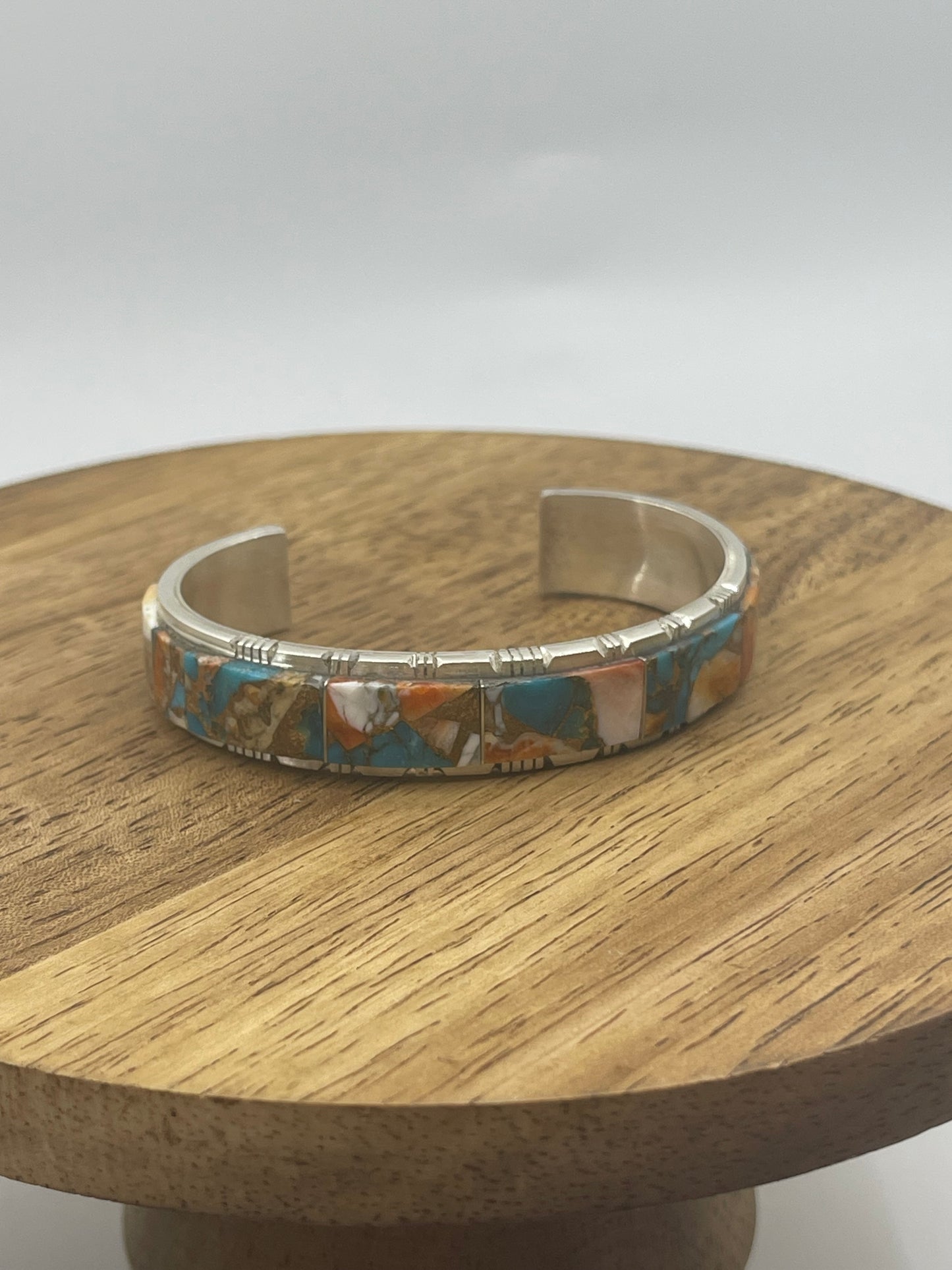 Orange Crush Inlay Cuff by Steve Francisco, Navajo 6.5"