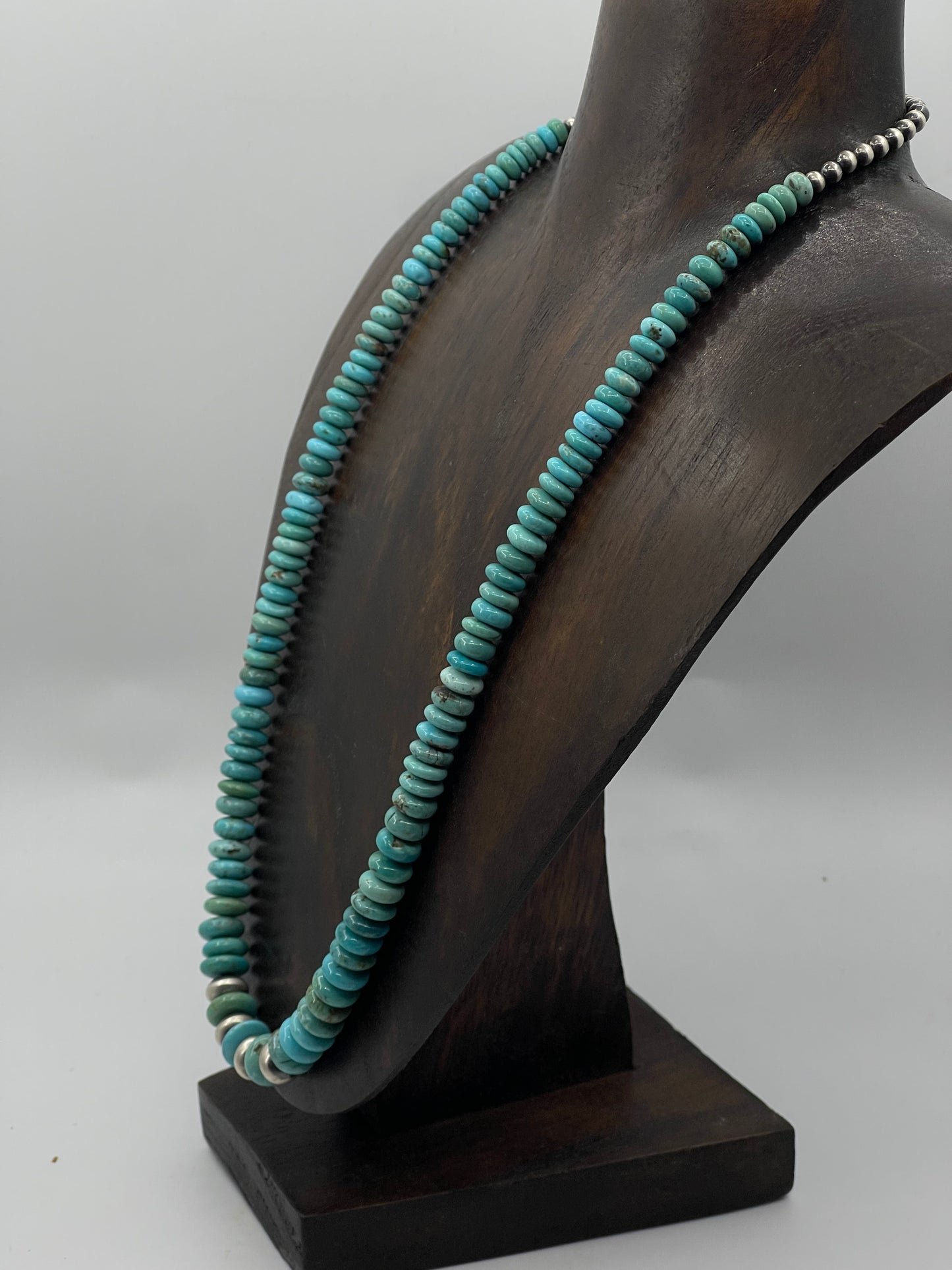 20" Kingman Turquoise Graduated Necklace with Navajo Pearls by Tammy Nolcott, Navajo
