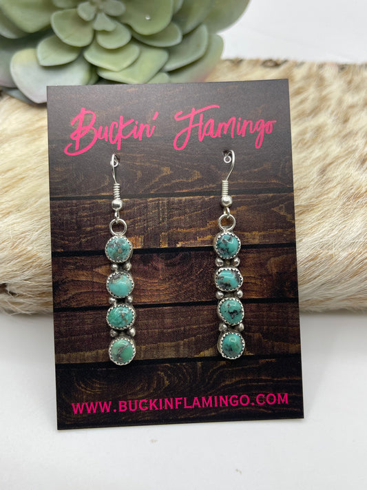 4 Stone Turquoise Dangle Earrings by Maxine Ramirez, Navajo