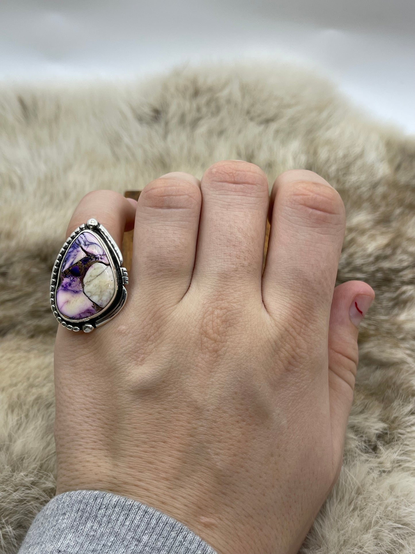 8.0 Lavendar Dahlia Ring By Joelias Draper, Navajo