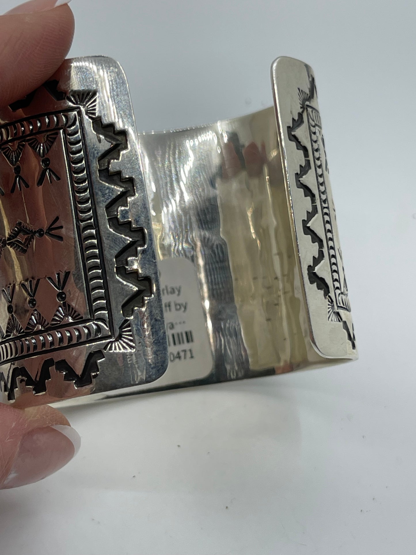 7" Silver Overlay Turquoise Cuff by Jennifer Cayaditto, Navajo