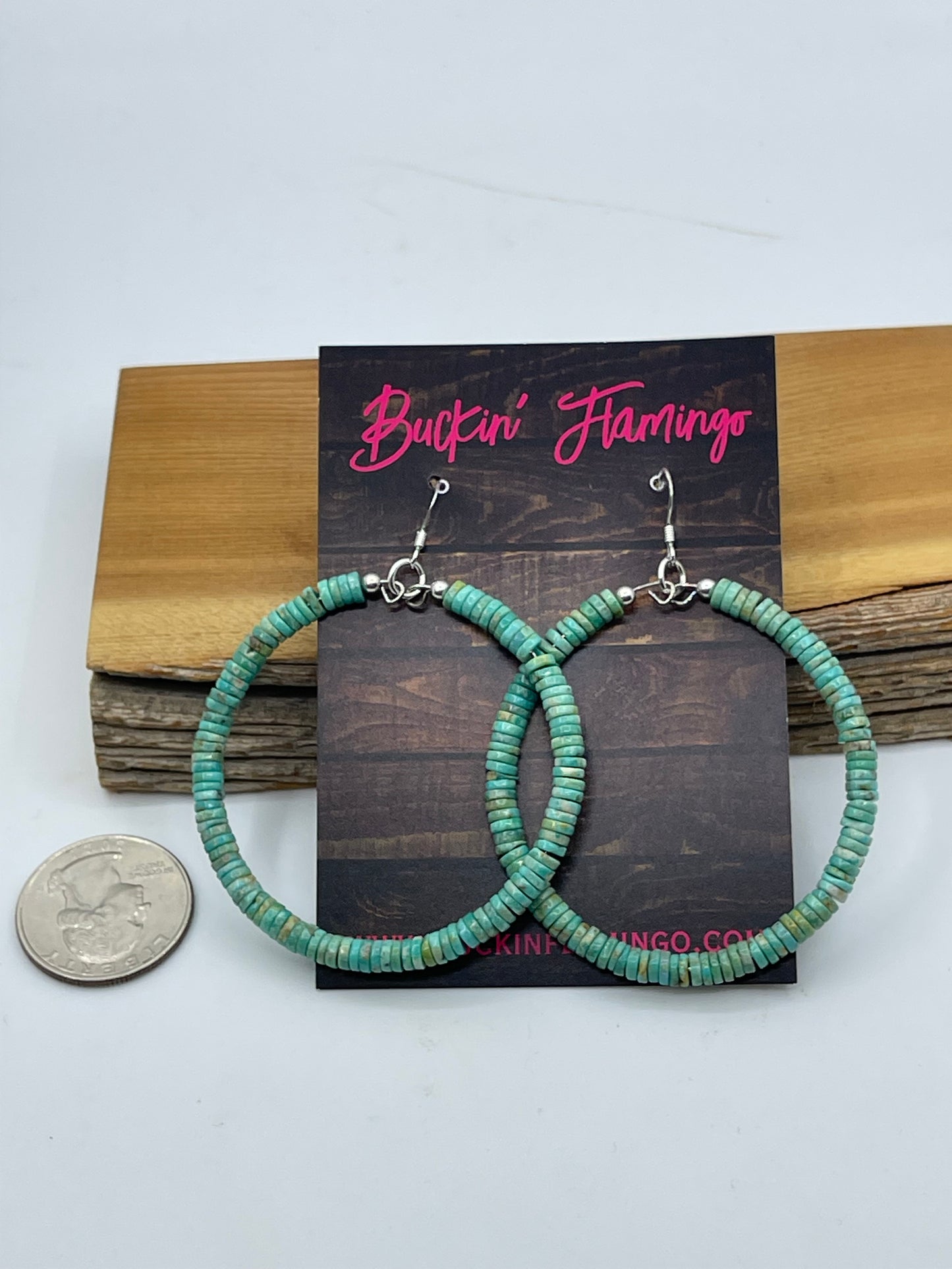 LOT 52 5/31 Royston Turquoise Heishi Beaded Dangle Hoop Earrings, Santo Domingo