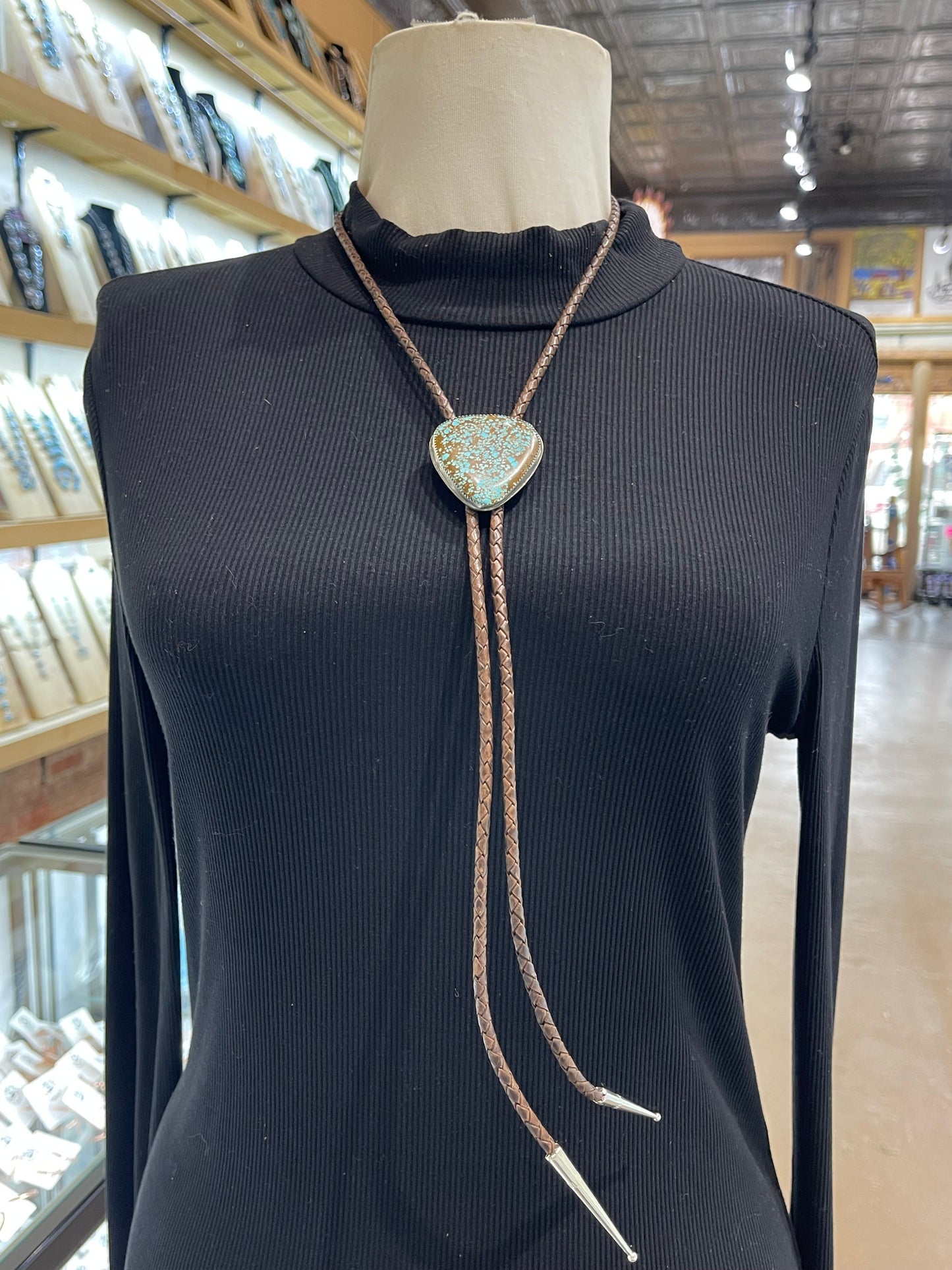 #8 Turquoise Bolo Tie by Carrie Cannon, Kiowa