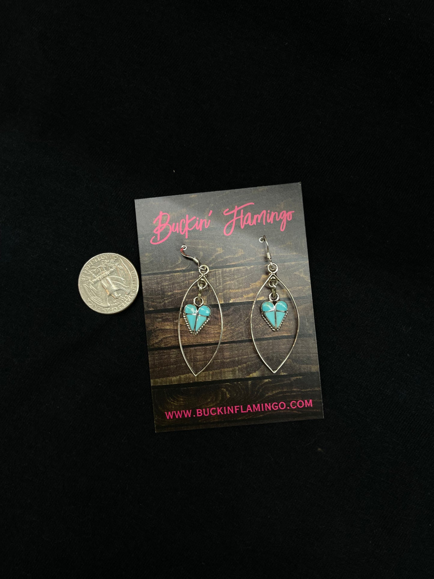 Turquoise Inlay Heart Dangle Earrings by Velda Nastacio, Zuni