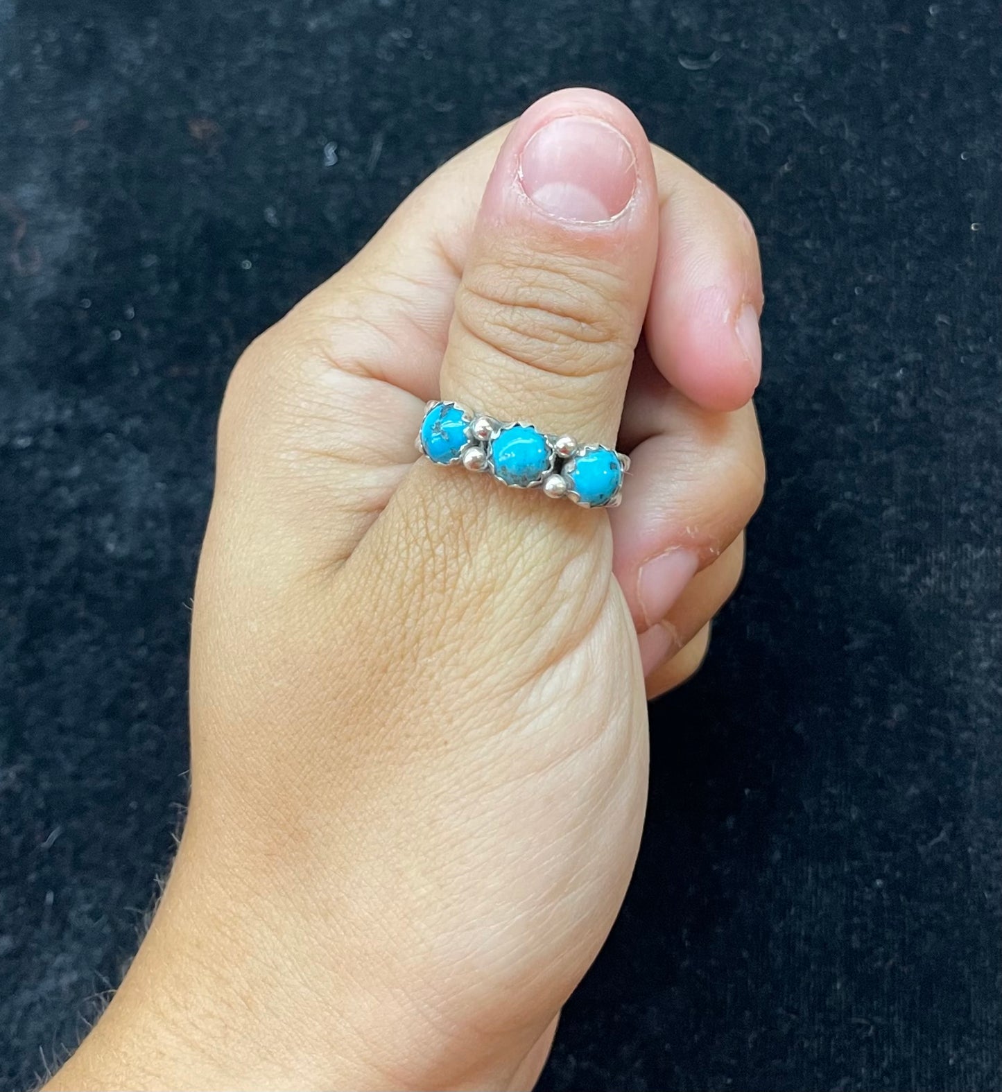 3 Stone Turquoise Ring by R. King, Navajo