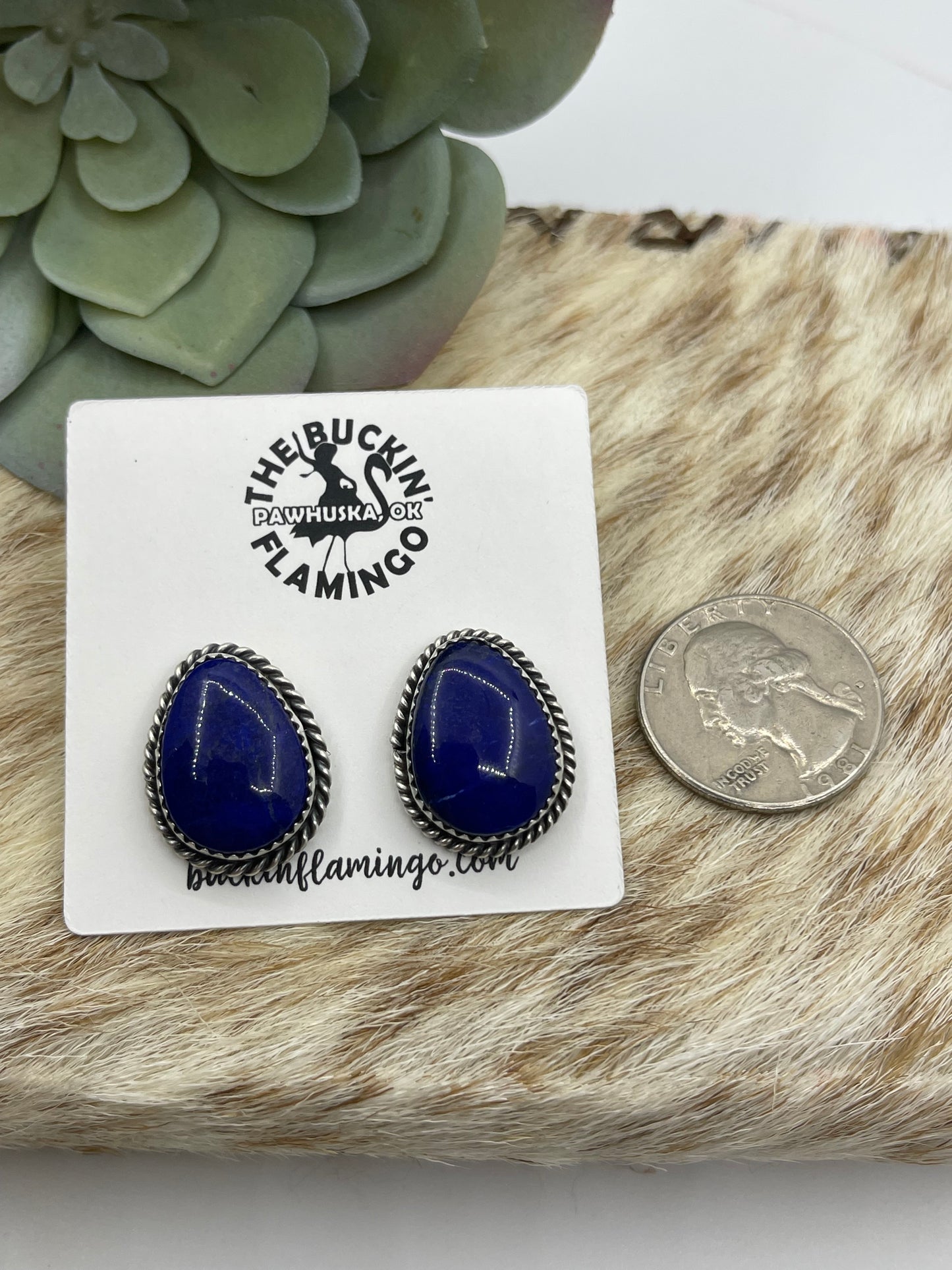 Lapis Teardrop Post Earrings by Freda Martinez, Navajo