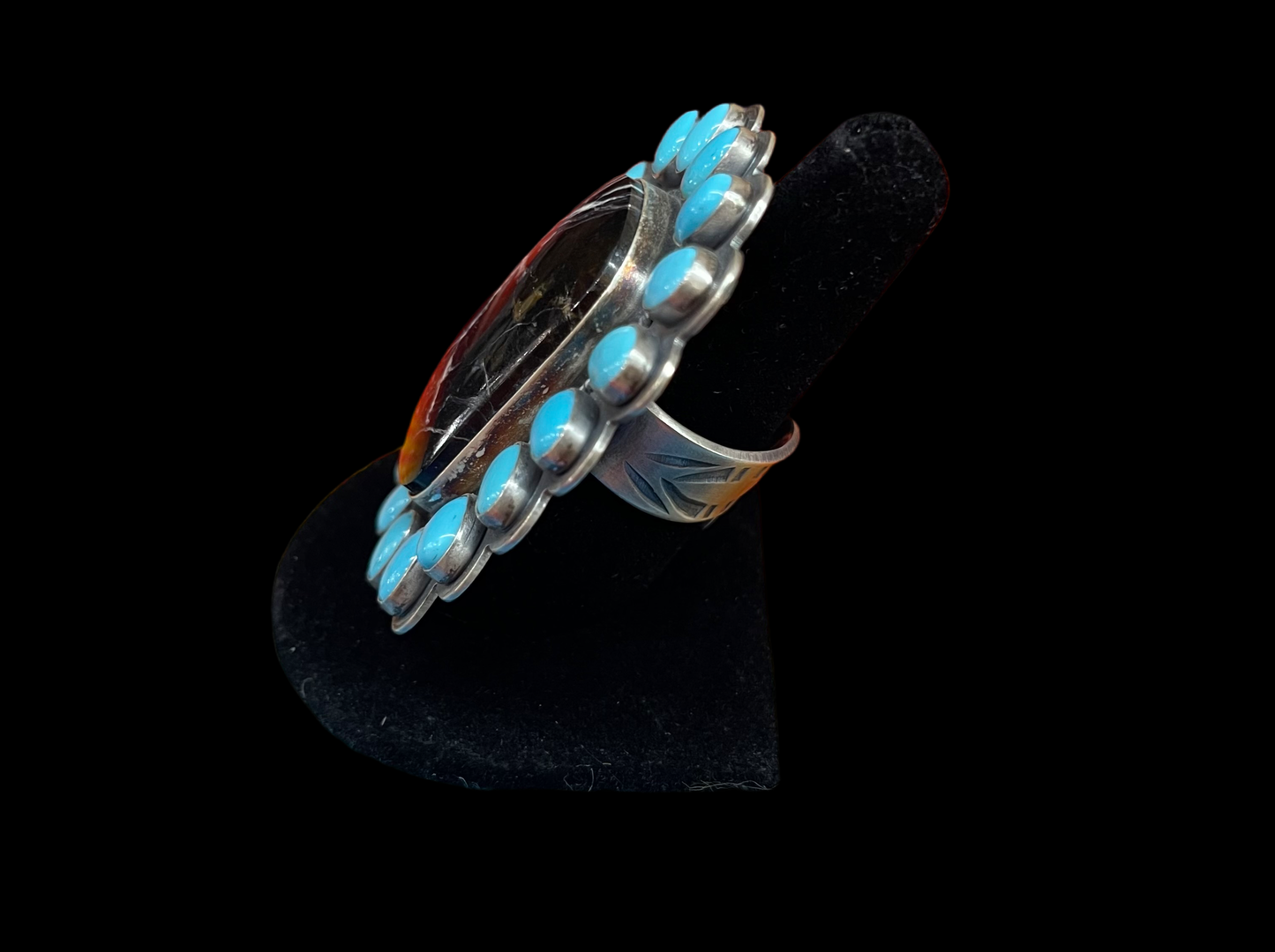 Adjustable White Buffalo and Sleeping Beauty Turquoise Ring by Steven Nez, Navajo