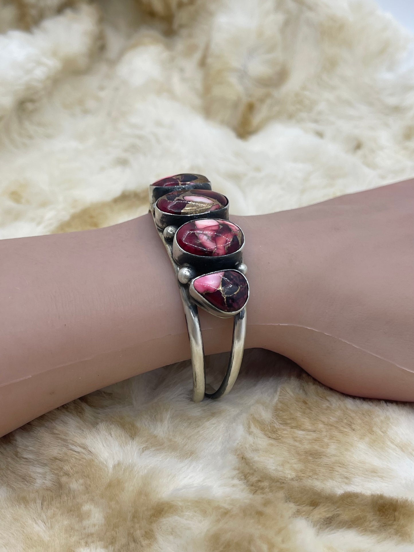 5.75"- 7" Dahlia Rose 5 Stone Cuff by Augustine Largo, Navajo