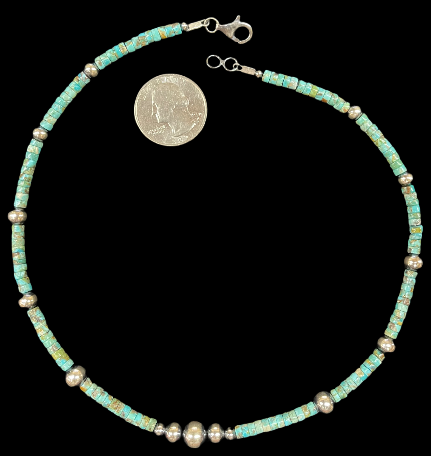 16" Turquoise Heishi Beads with Graduated Navajo Pearls