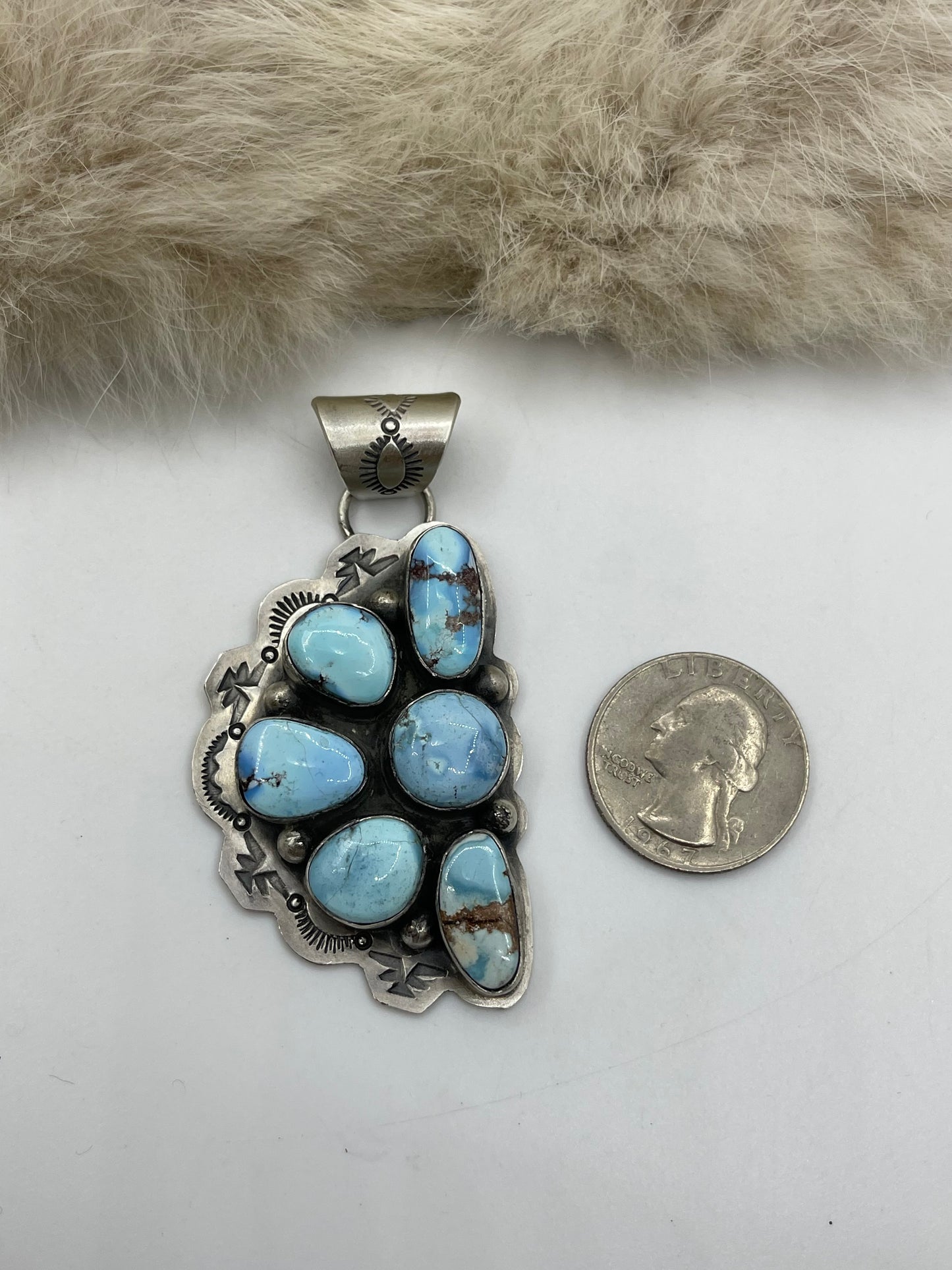 8mm Bail Golden Hills Turquoise Half Cluster Pendant by Lyle Piaso, Navajo