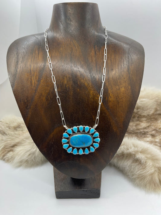 16" Kingman Turquoise Cluster Necklace