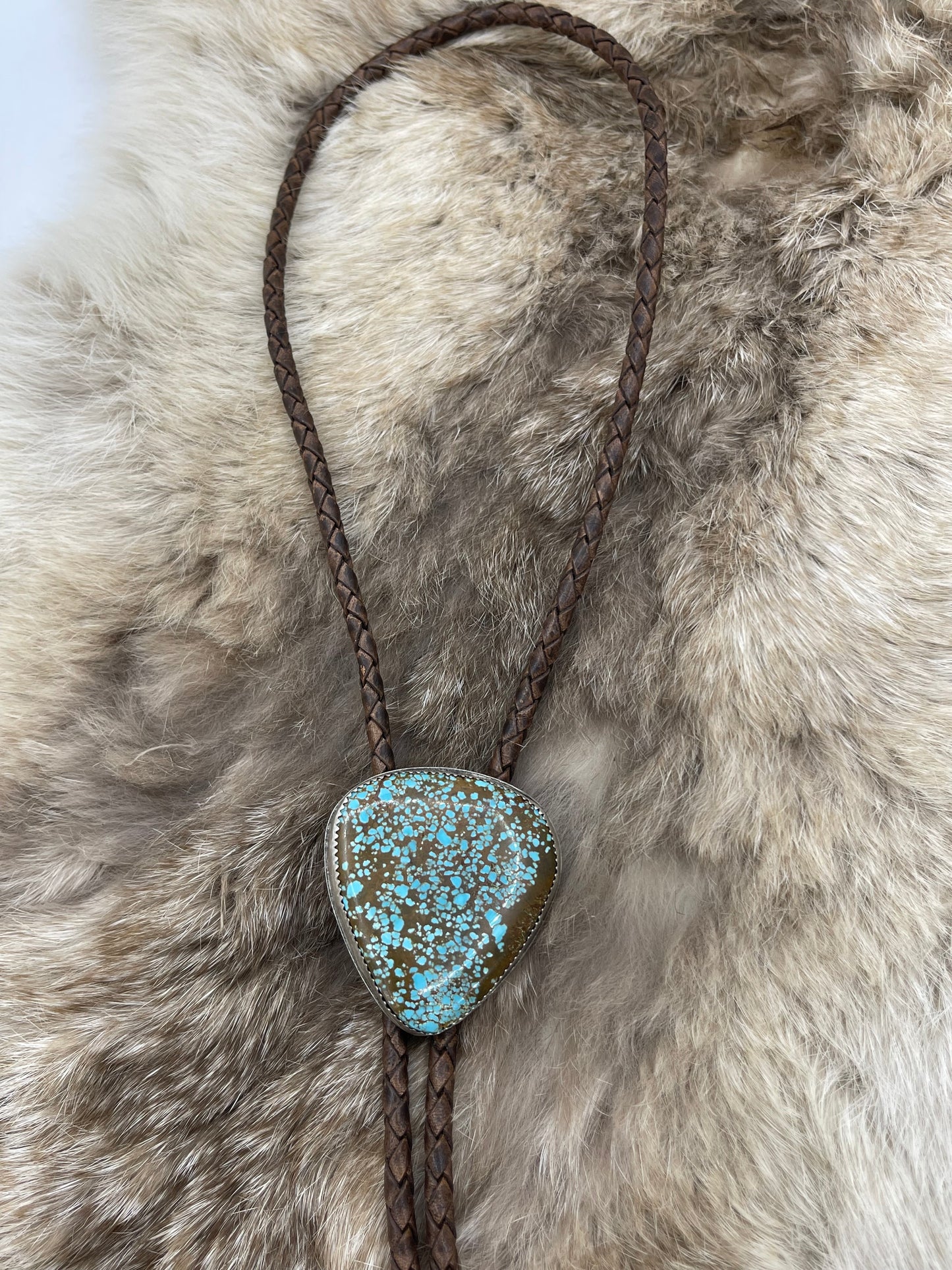 #8 Turquoise Bolo Tie by Carrie Cannon, Kiowa