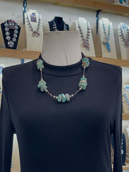 24” Brown Pin Shell with Turquoise & Navajo Style Pearls by Tommy Nolcott, Navajo