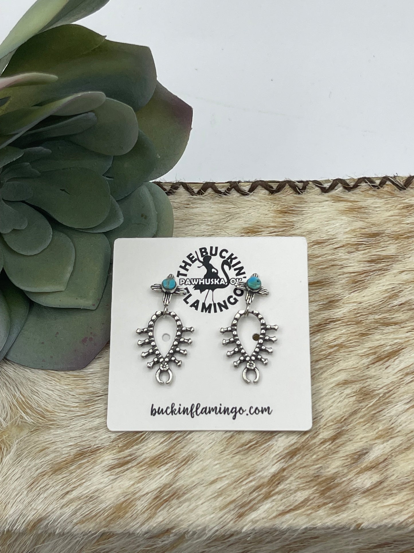 Turquoise Squash Blossom Post Dangle Earrings by Zia