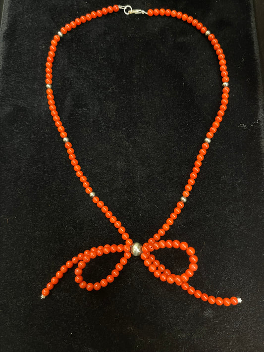 18" Red Coral Bow Necklace