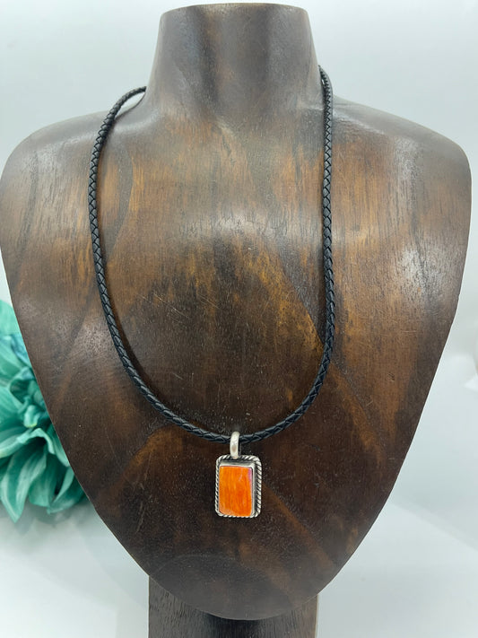 18" Orange Spiny Oyster Pendant Necklace
