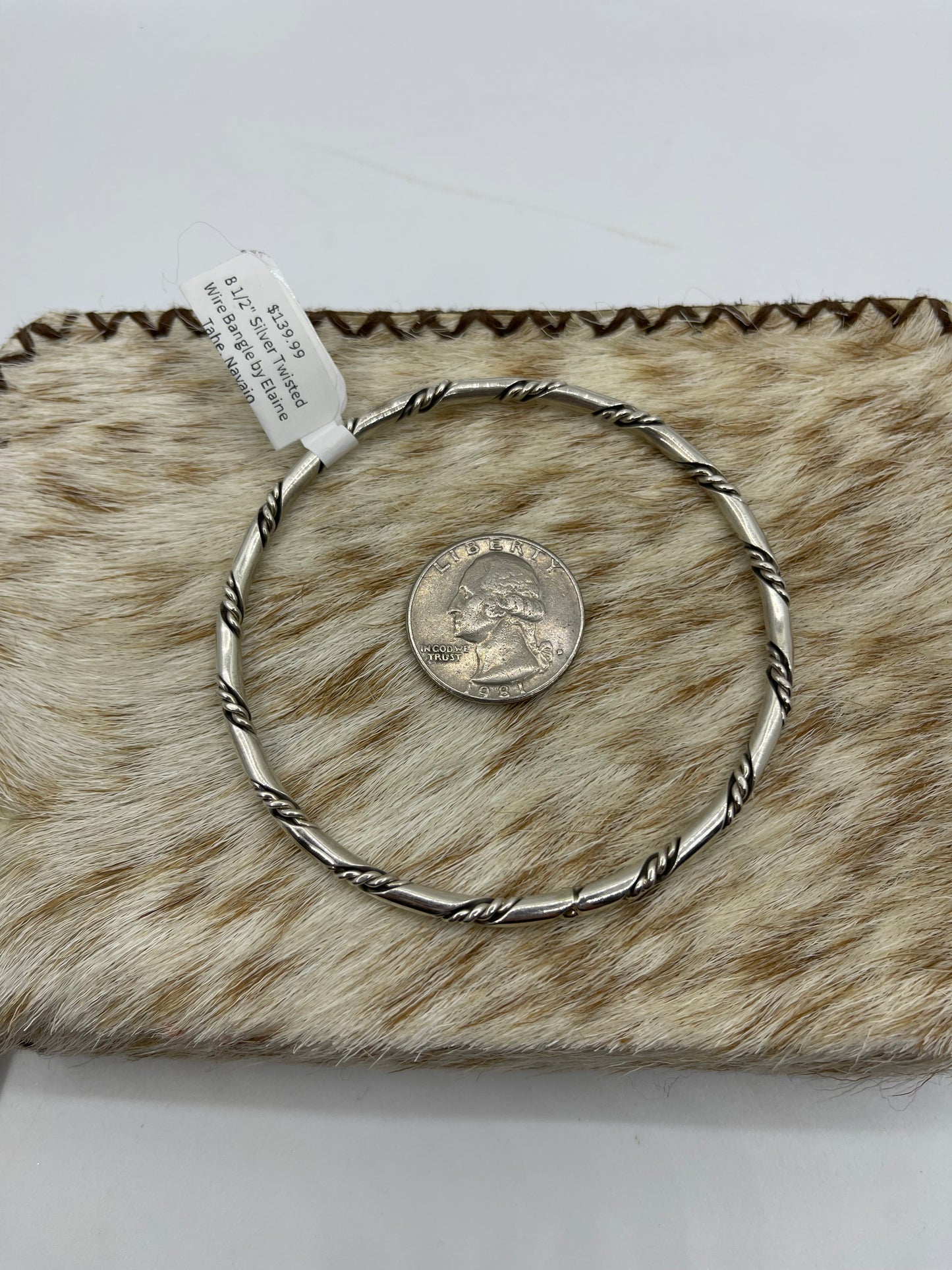 8 1/2" Silver Twisted Wire Bangle by Elaine Tahe, Navajo