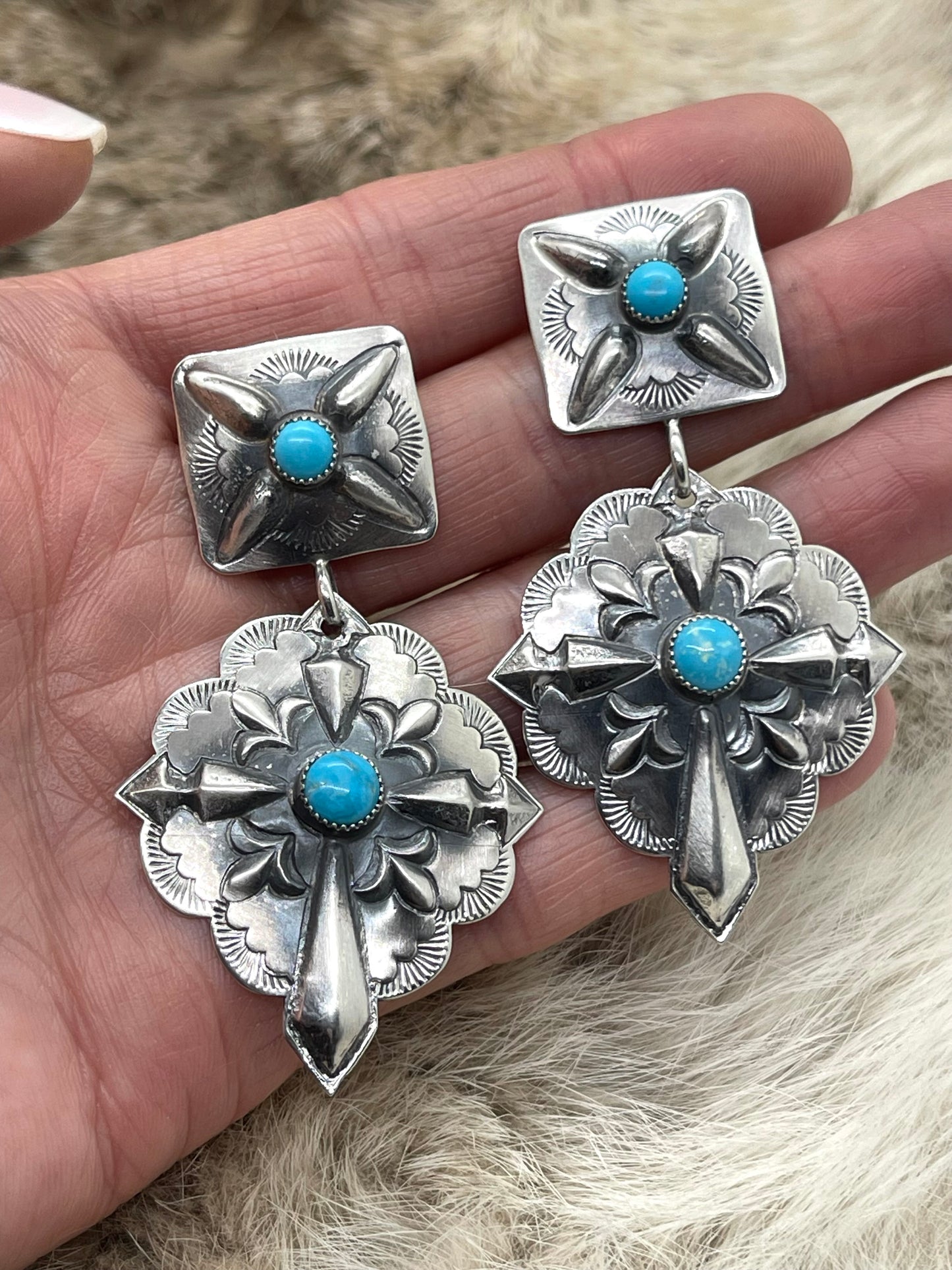 Double Concho Dangle Earrings by Glenn Livingston, Navajo