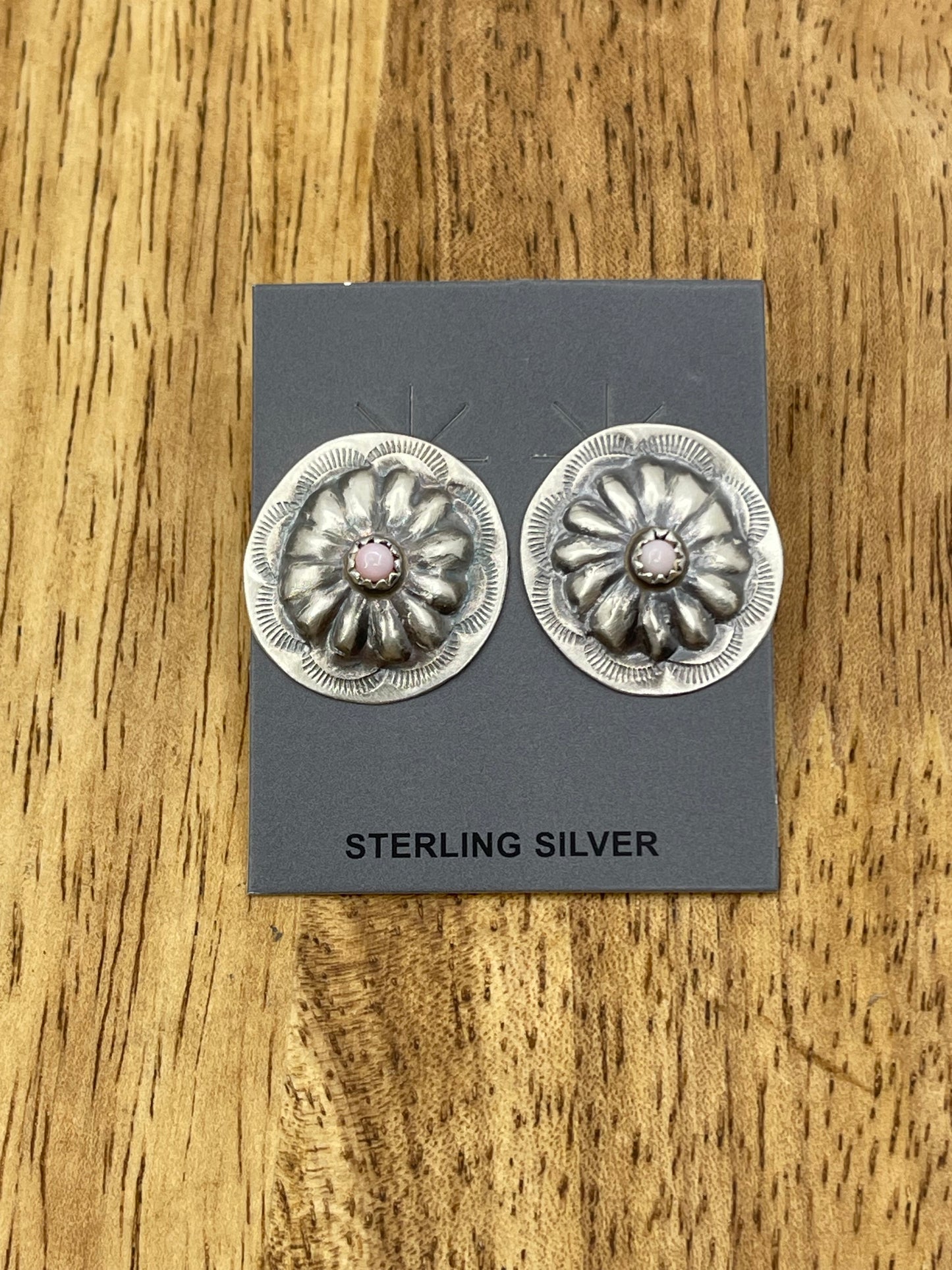Concho Post Earrings with Pink Conch Shell by Joan Begay, Navajo