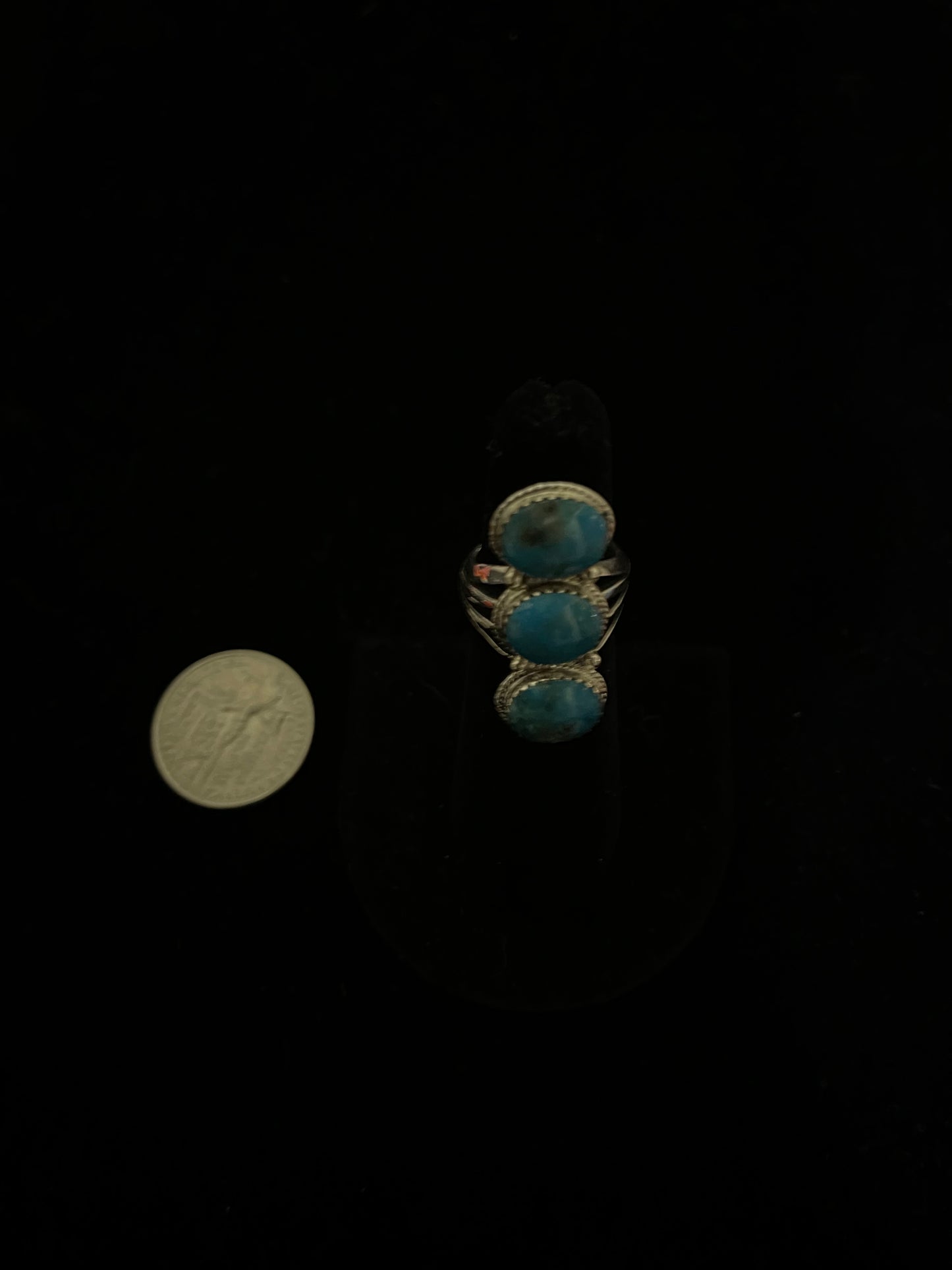 4.5 3 Stone Turquoise Ring by Sheena Jack, Navajo