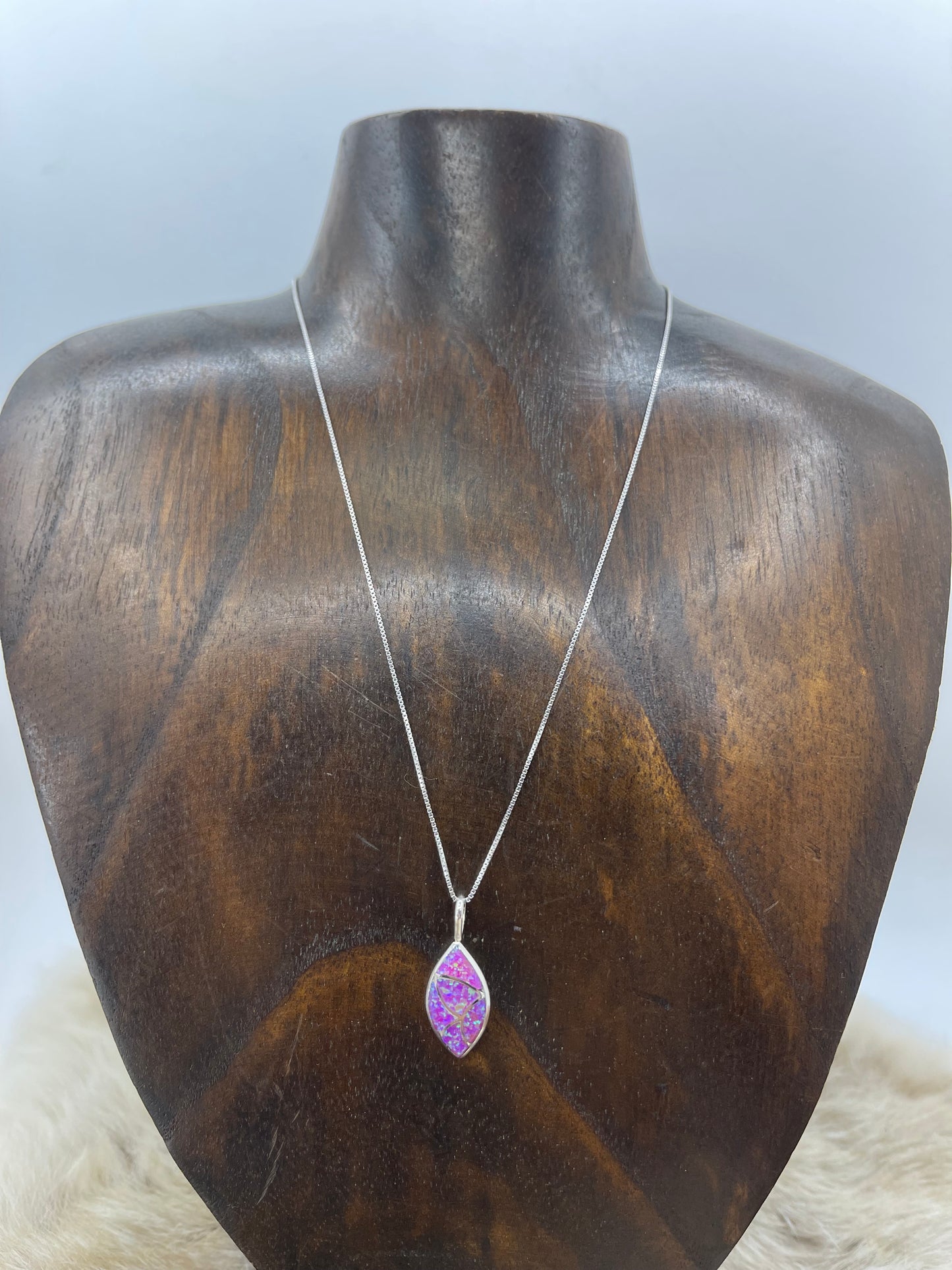 16" Purple Opal Fish Scale Inlay Necklace by Delora Lahi, Zuni