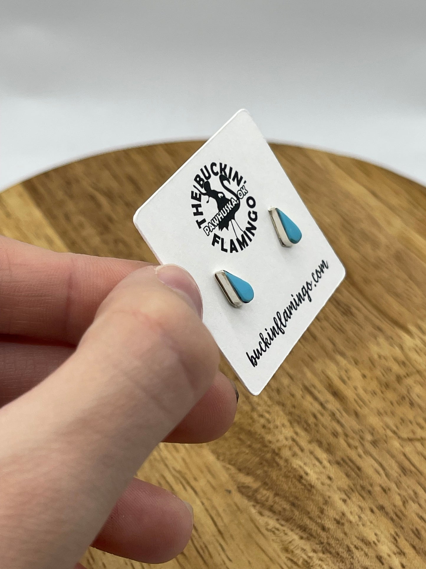 Tiny Turquoise Teardrop Post Earrings by Angie Rosetta, Zuni