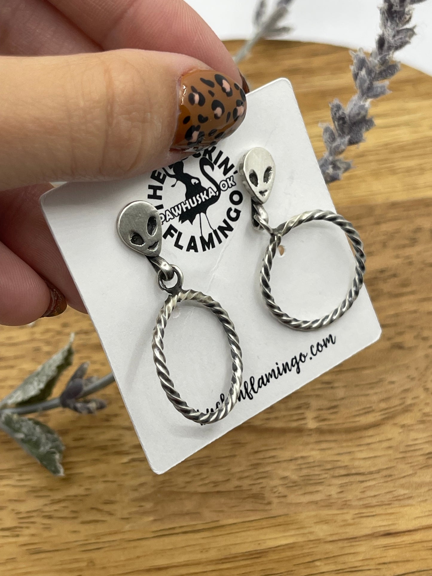 Silver Alien Post Hoop Earrings by Sonyei Coho, Navajo