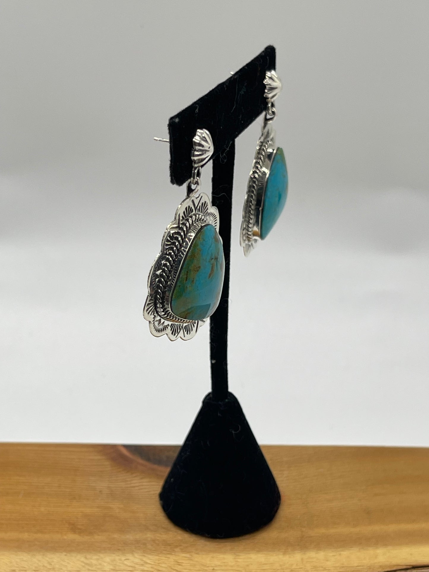 Turquoise Triangle Post Dangle Earrings by Phyllis Smith, Navajo